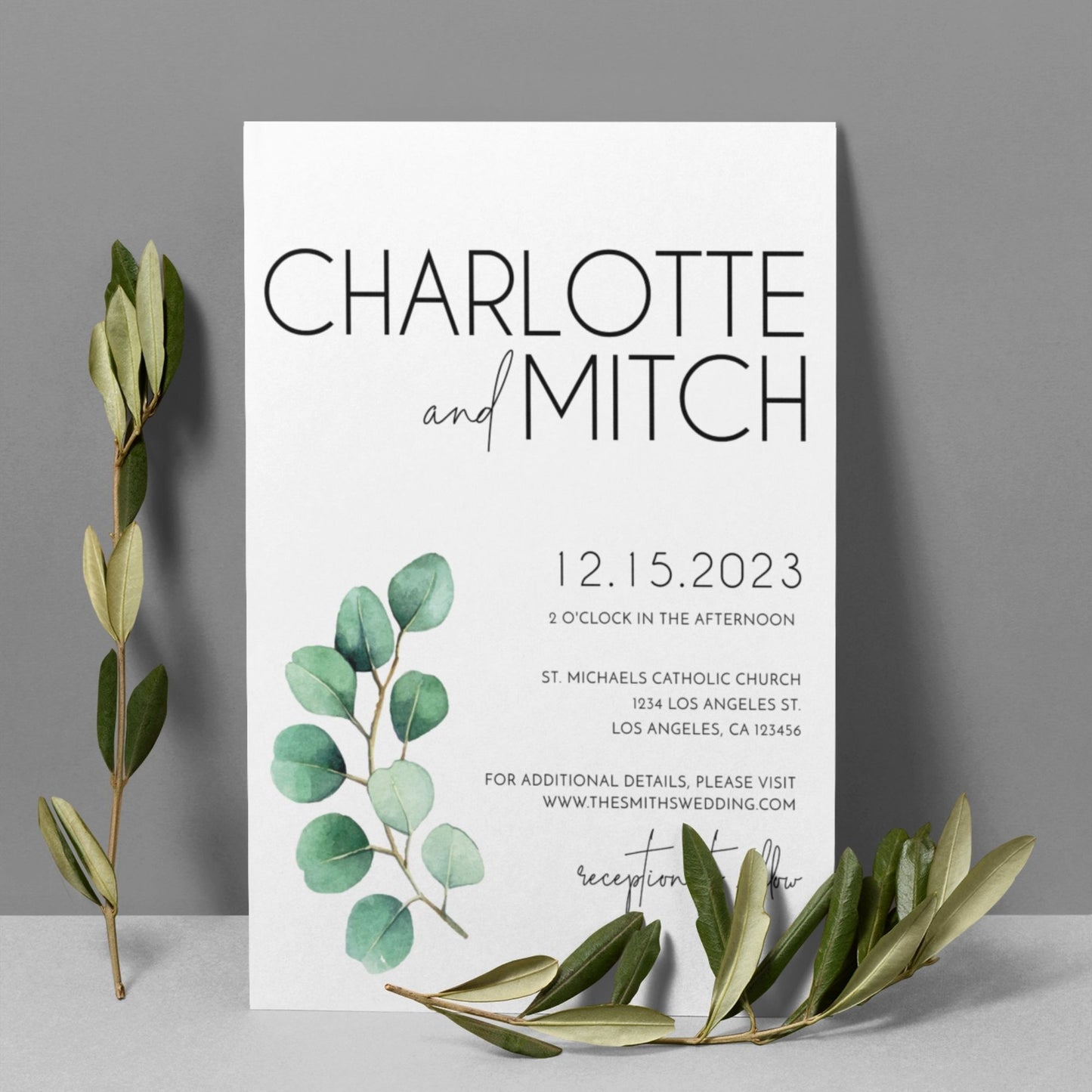 Wedding Invitation Set Template - Eucalyptus