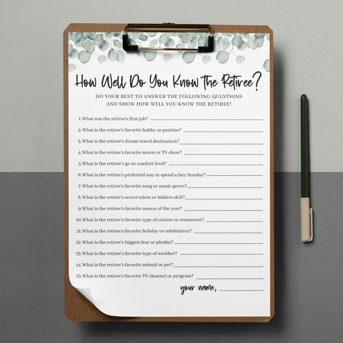How Well Do You Know the Retiree Game Printable