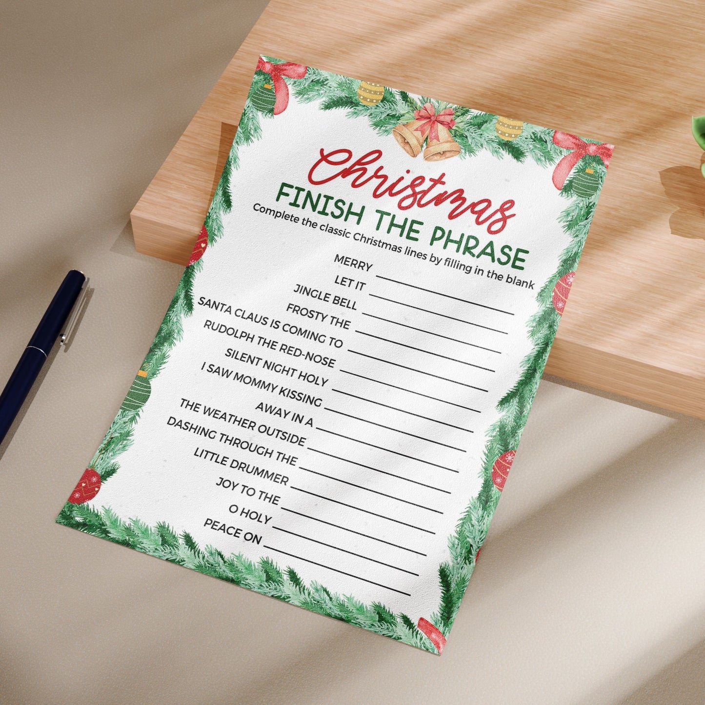 Christmas Finish the Phrase Game – Printable Holiday Game – Fun Christmas Lyric Challenge – Festive Party Game – Instant Download