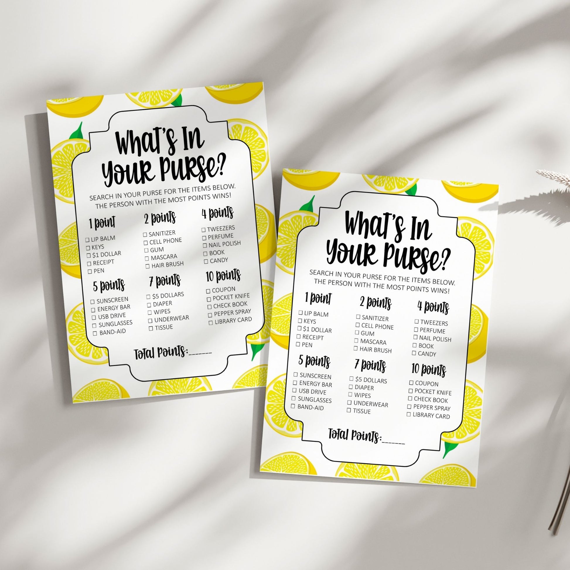 What's in Your Purse Bridal Shower Game | Lemon-Themed Main Squeeze Party Activity | Fun & Interactive Printable Game | Instant Download & Play