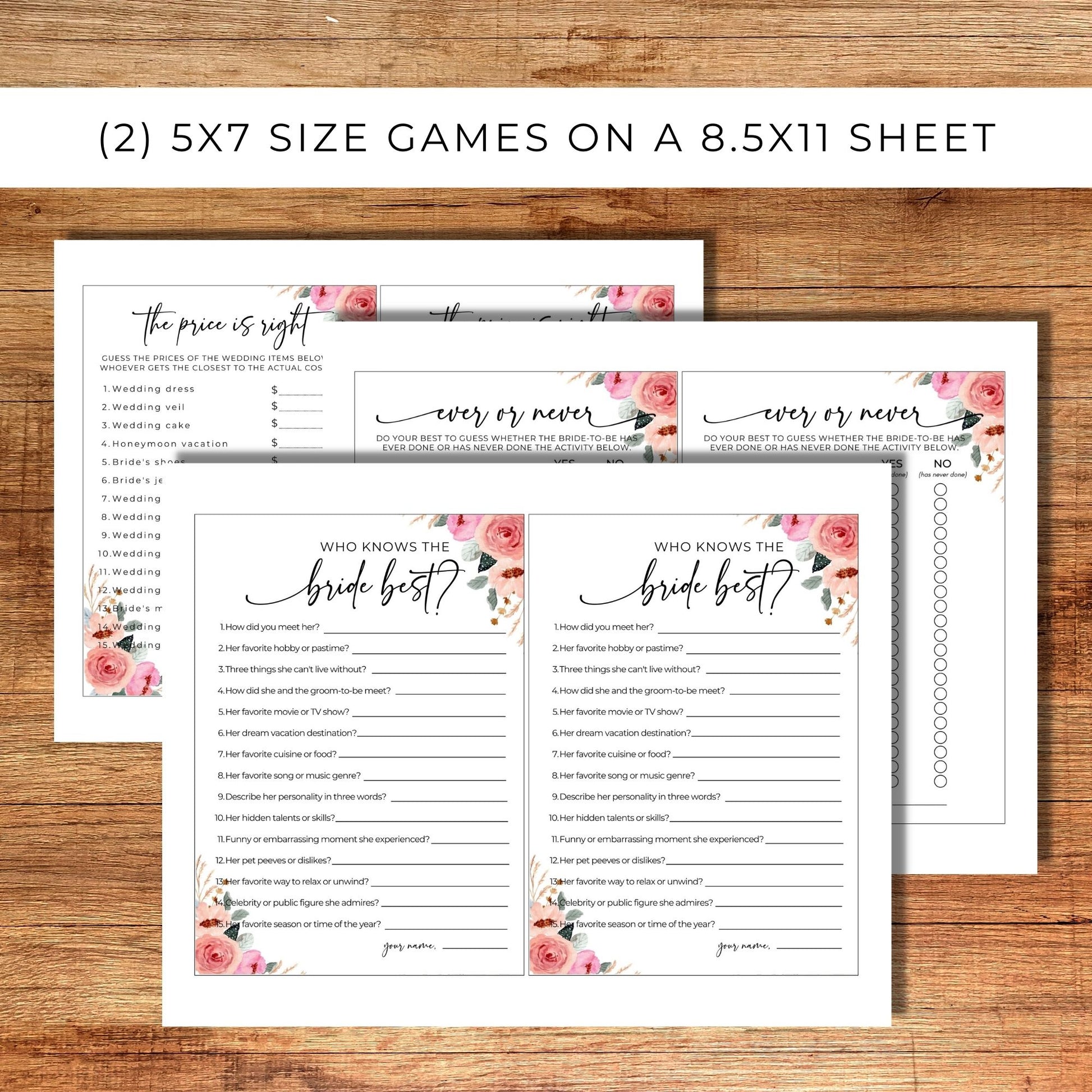 Floral Bridal Shower Party Games Bundle