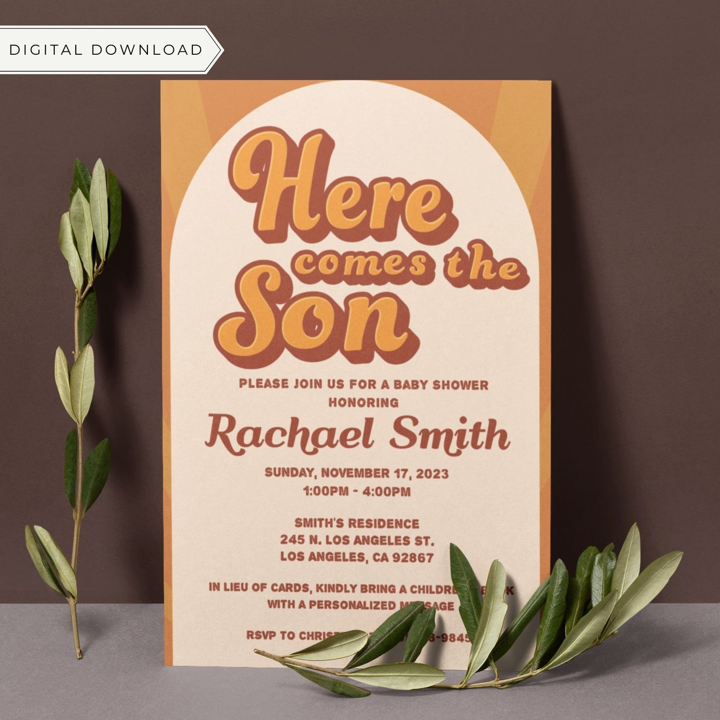 Here Comes the Son Baby Shower Invitation 5x7