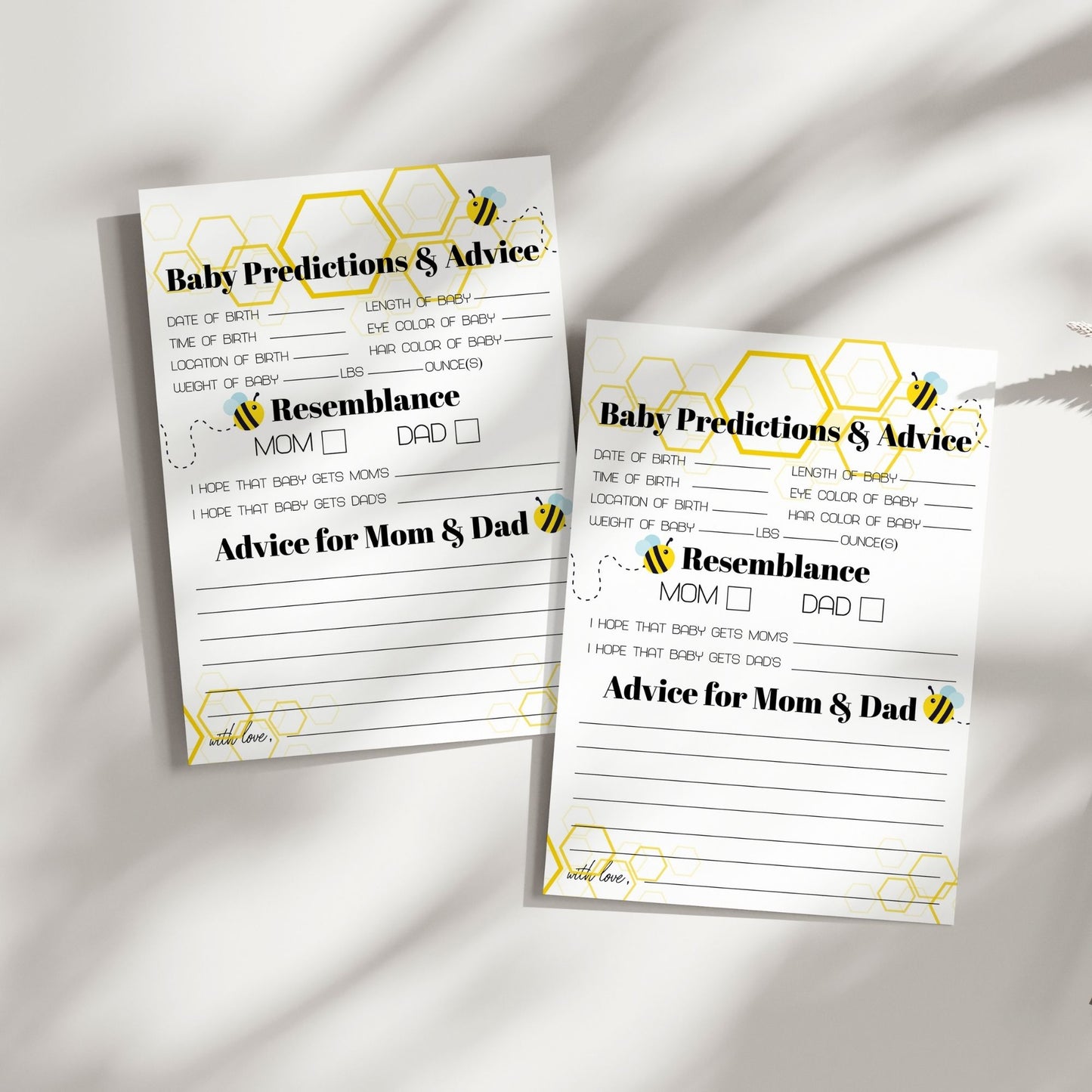 Baby Shower Prediction Cards, Bumble Bee Baby Advice Template, Printable Baby Game, Gender Neutral Baby Shower, Digital Download