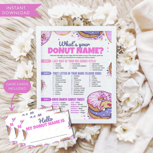 What's Your Donut Name Game Printable | Donut Party Activity | Office Icebreaker | Instant Download Sign & Name Tag