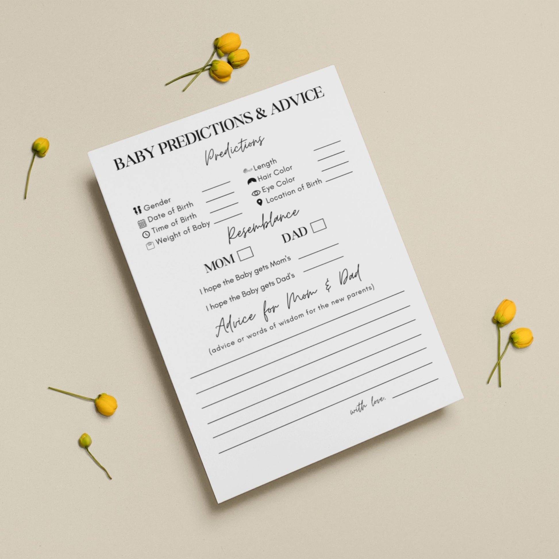 Baby Predictions and Advice Cards Printable