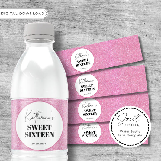 Sweet 16 Water Bottle Label Template