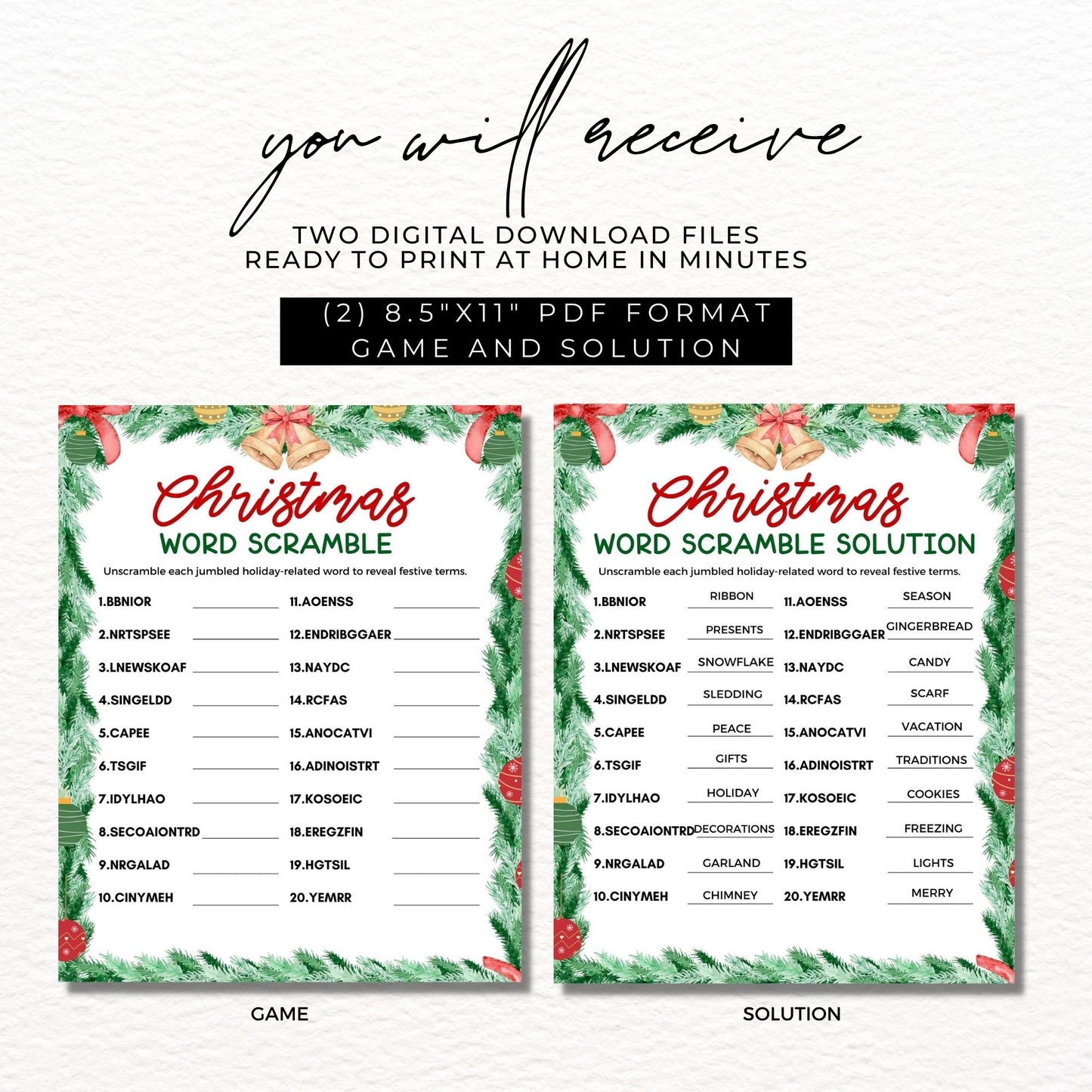 Christmas Word Scramble Game Printable 8.5x11