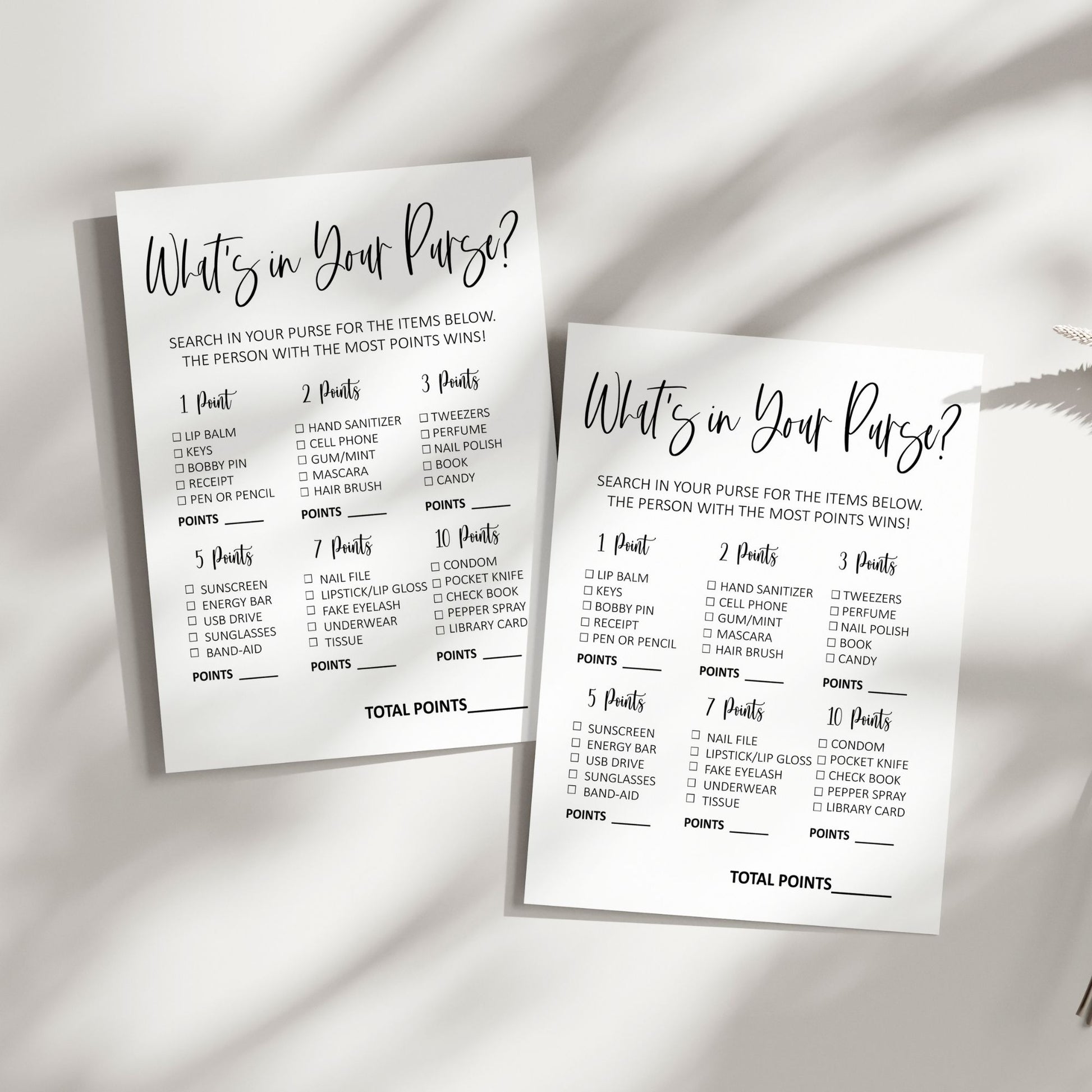 What's in Your Purse? Bridal Shower Game, Fun Printable Party Activity, Modern Black and White Design, Instant Download