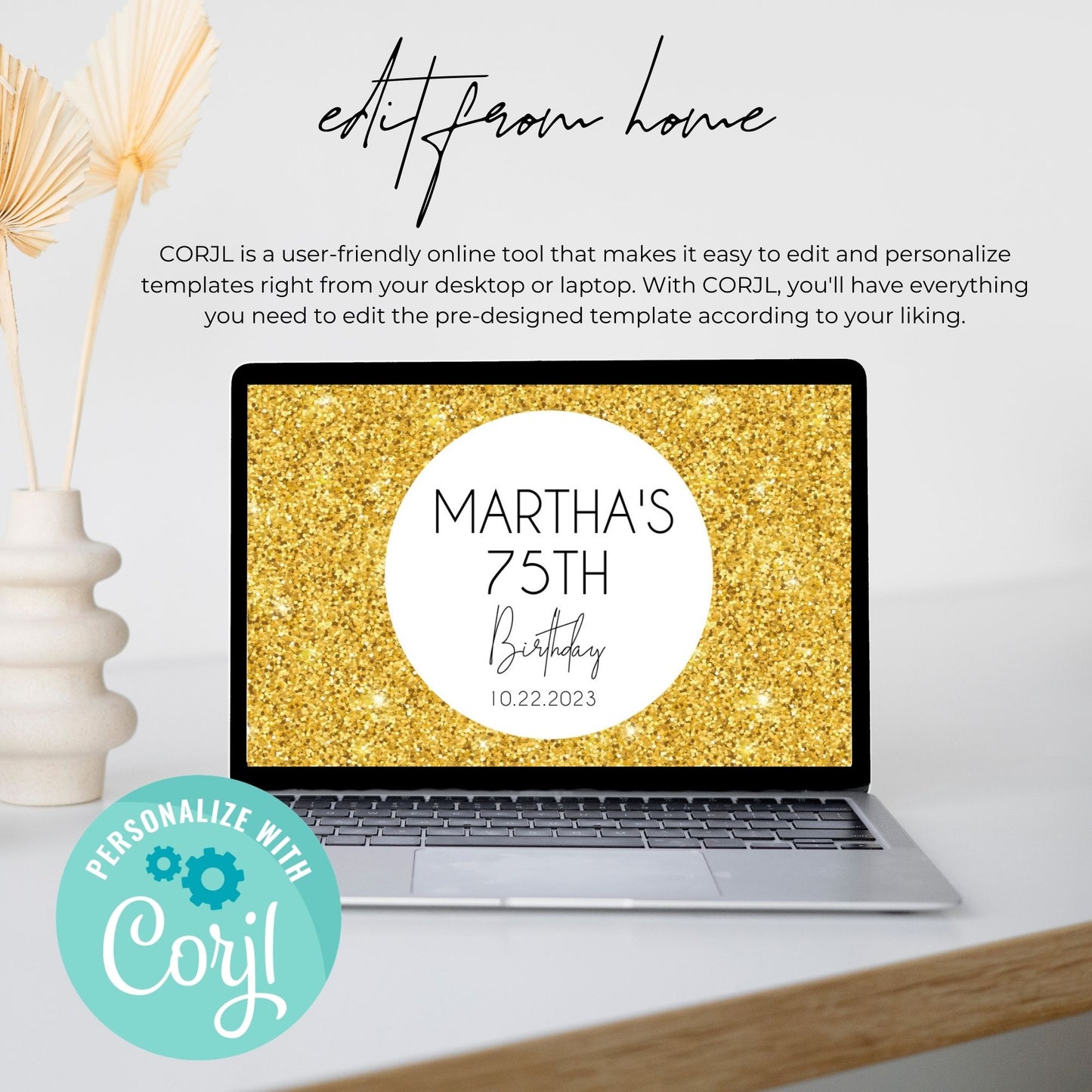 Birthday Water Bottle Label Gold Glitter Template