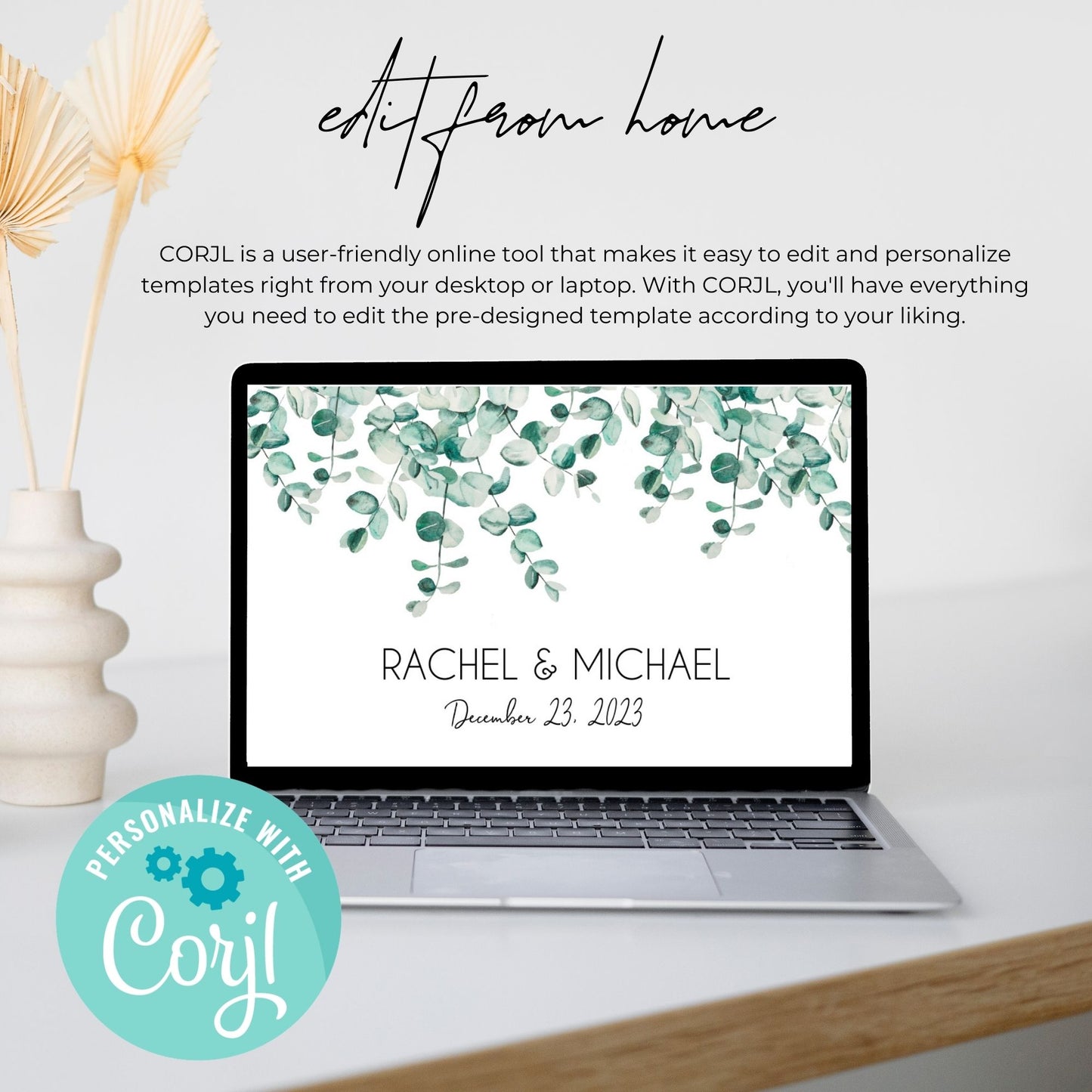Wedding Bottled Water Label Template - Greenery