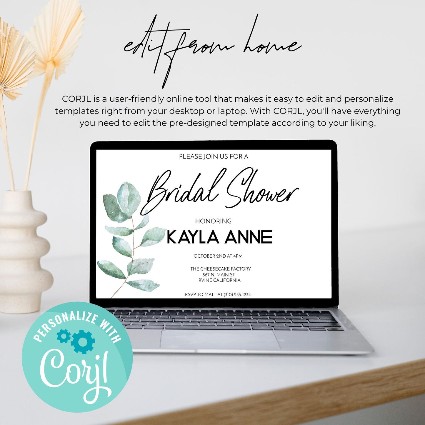 Bridal Shower Invitation Template - Greenery