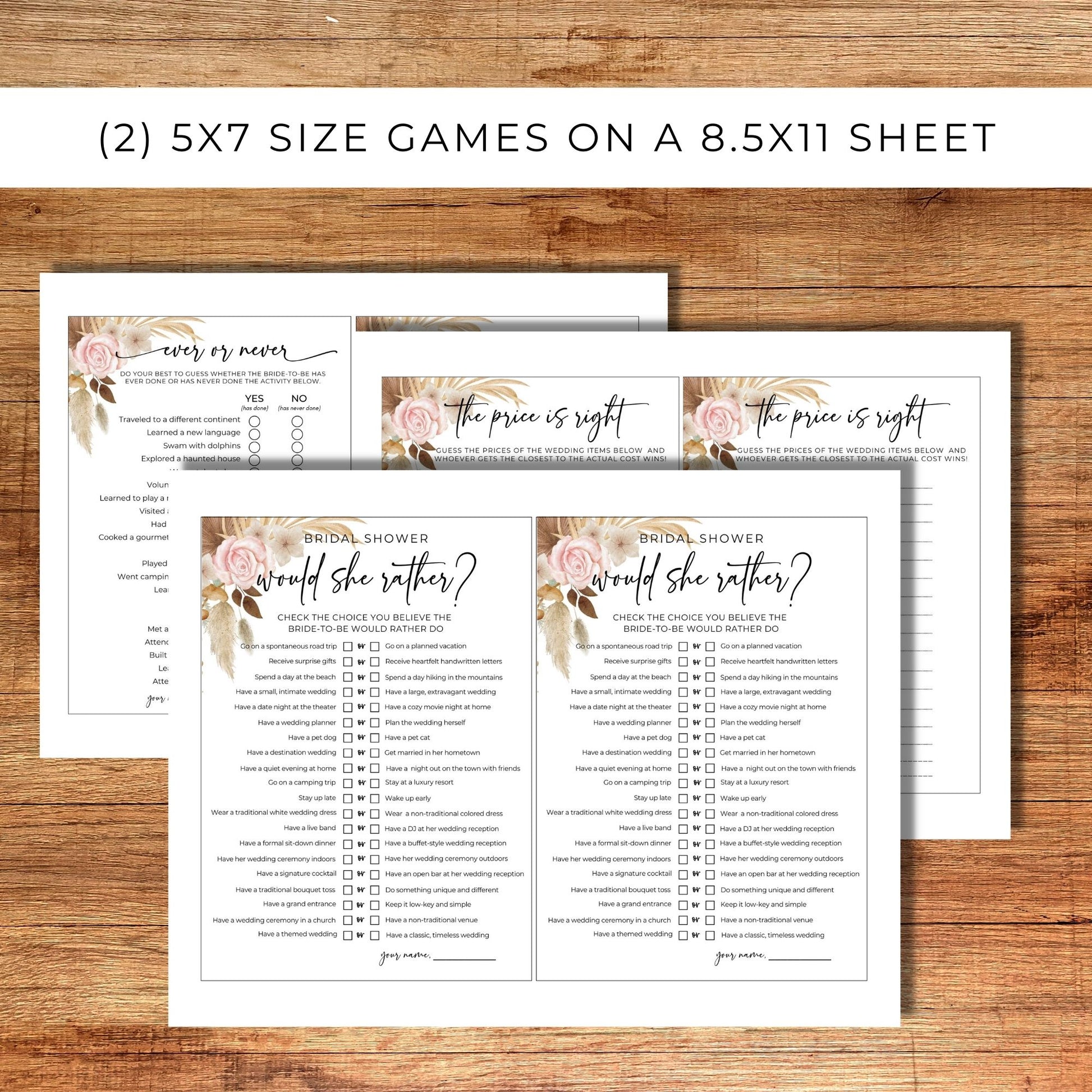 Bridal Shower Party Games Bundle - Boho Floral
