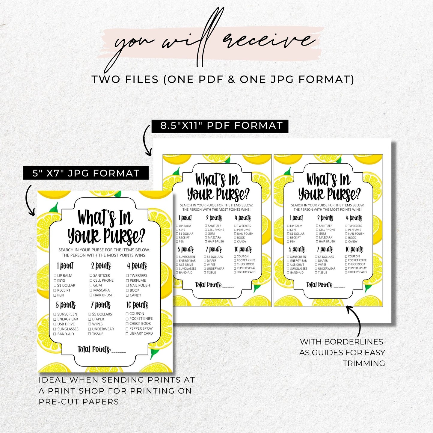 What's In Your Purse Bridal Shower Game Printable