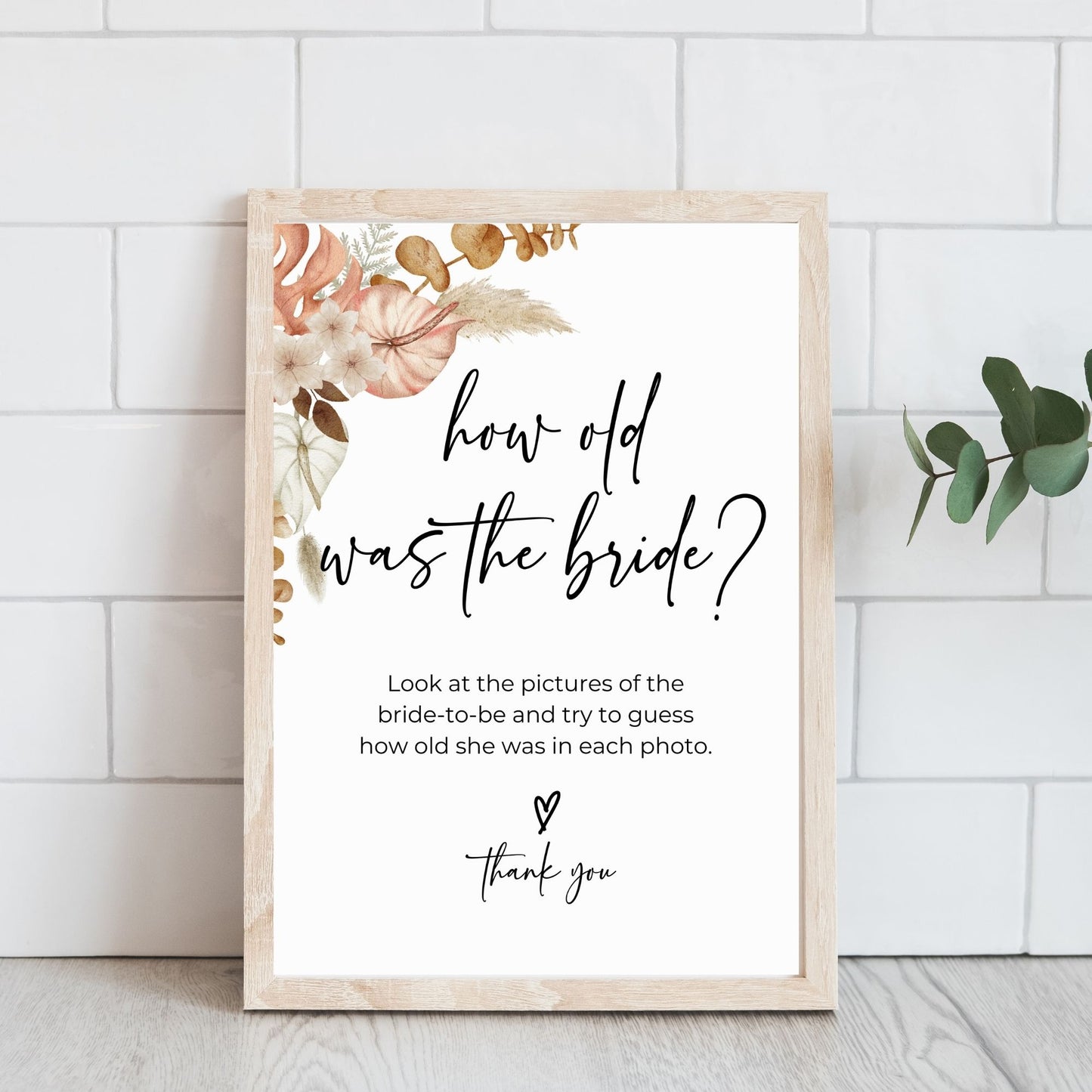 How Old Was the Bride Photo Game 8x10 Sign & 5x7 Game Card Set