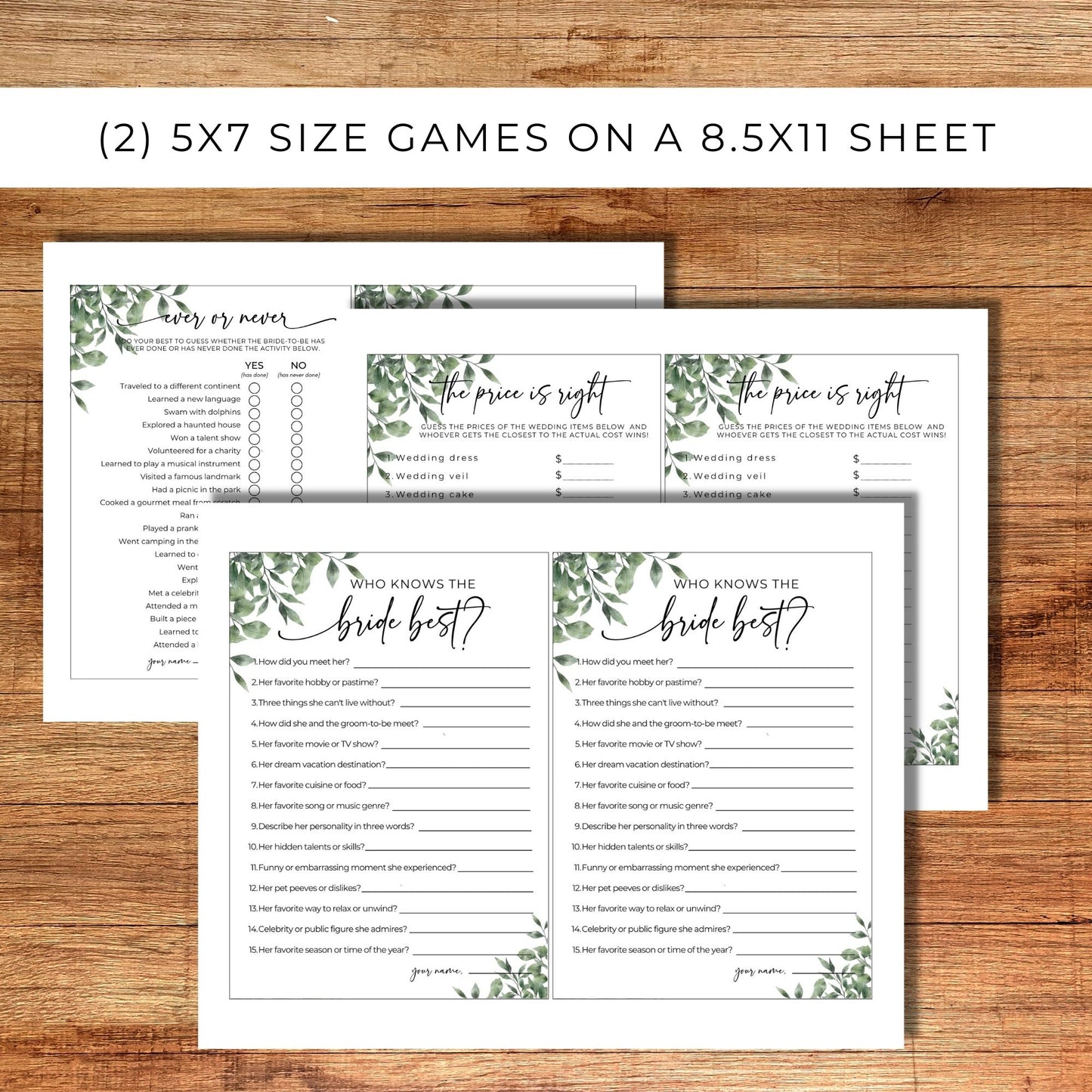 Greenery Bridal Shower Party Games Bundle