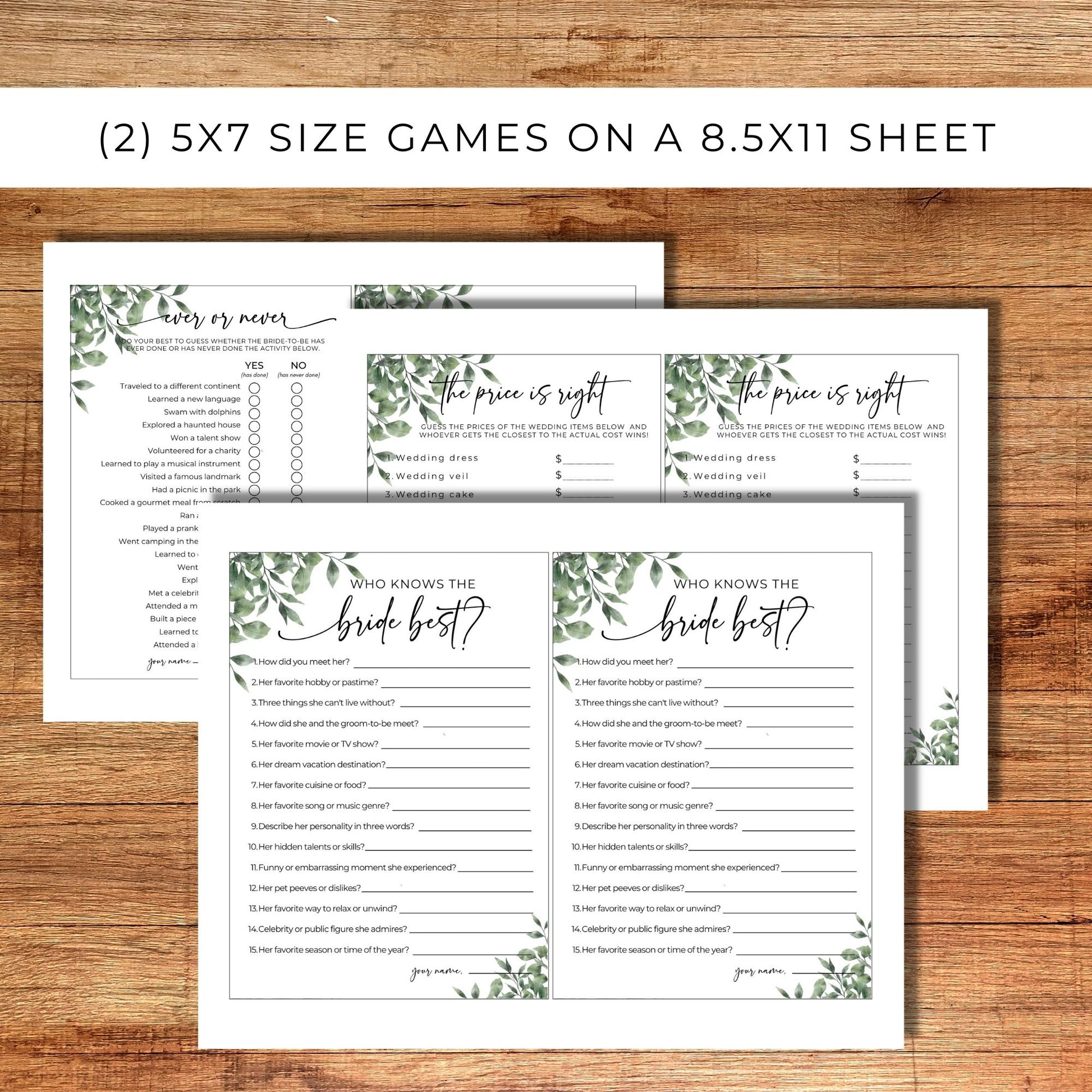 Greenery Bridal Shower Party Games Bundle