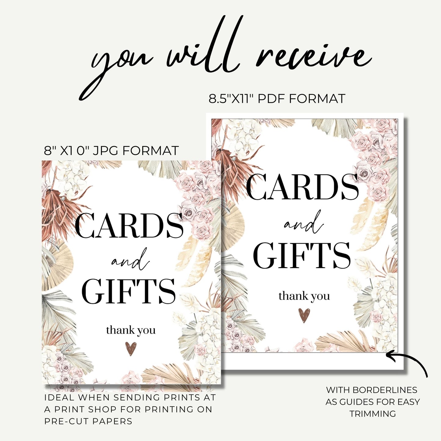 Cards and Gifts Sign 8x10 - Boho Theme