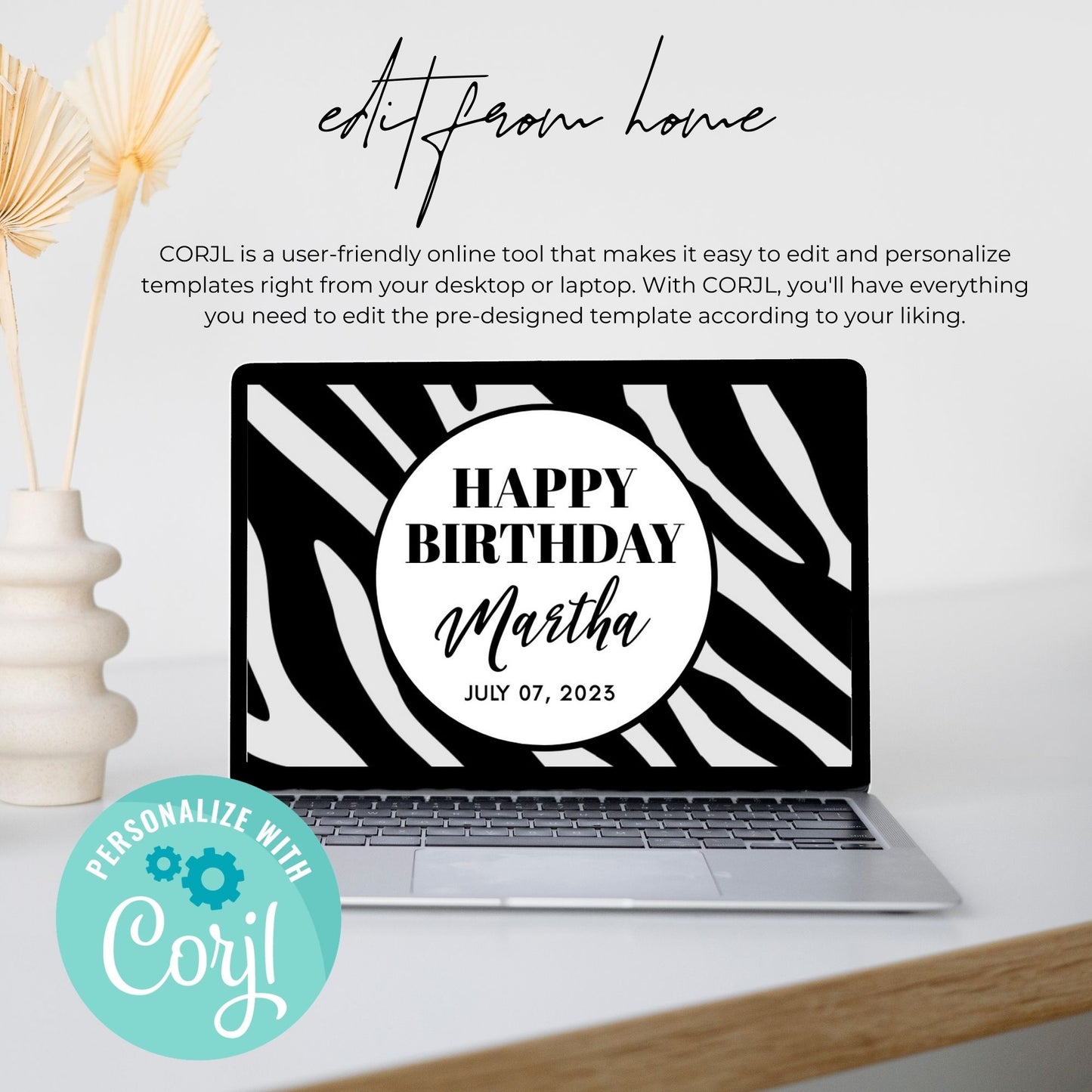 Zebra Print Pattern Water Bottle Label Template for a Birthday