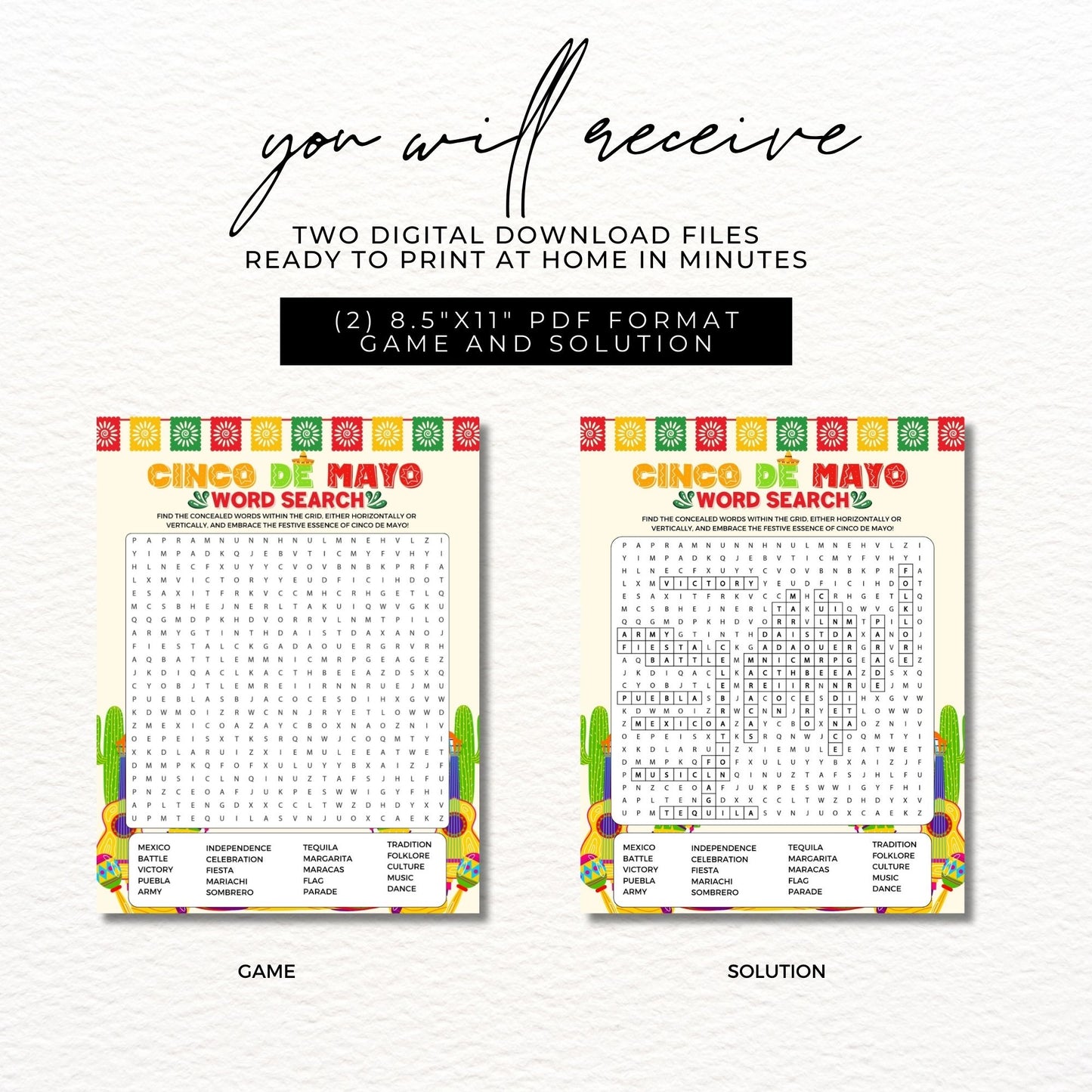 Cinco de Mayo Word Search Printable Game 8.5x11