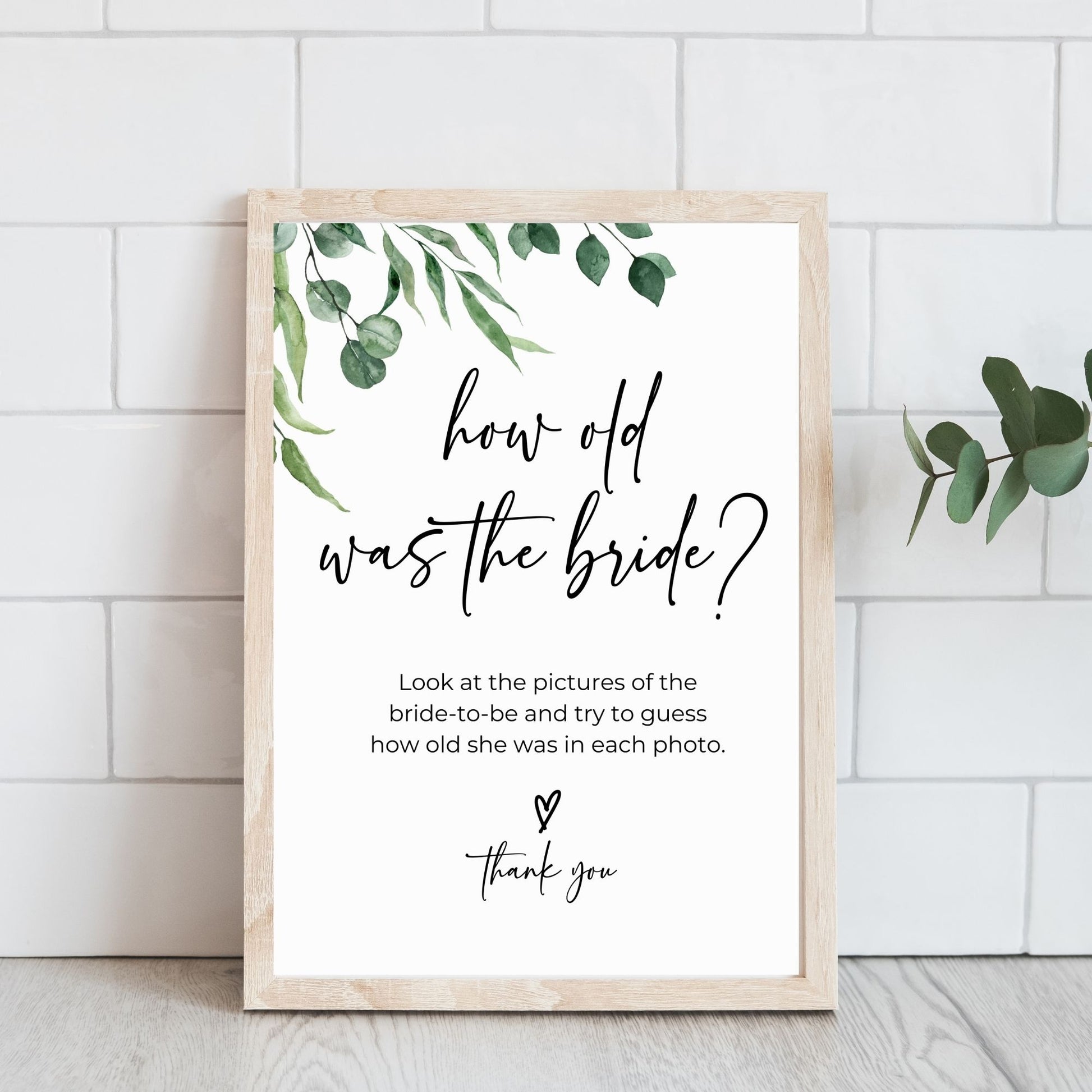 How Old Was the Bride Photo Game 8x10 Sign & 5x7 Game Card Set