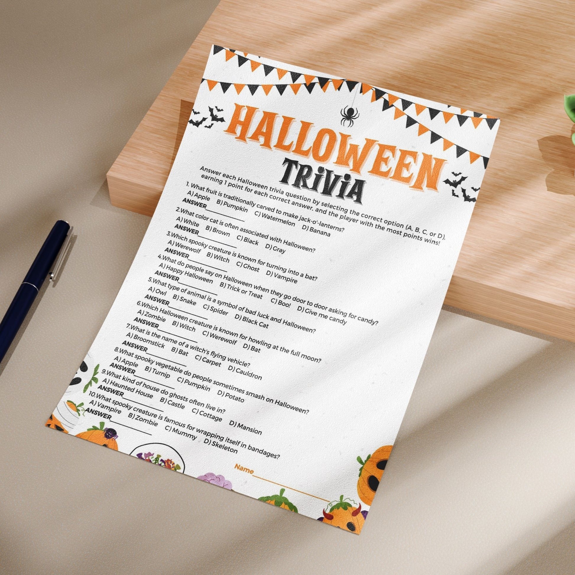 Halloween Trivia Game Printable | Fun Halloween Quiz for Kids and Adults | Spooky Party Trivia | Instant Download Halloween Game