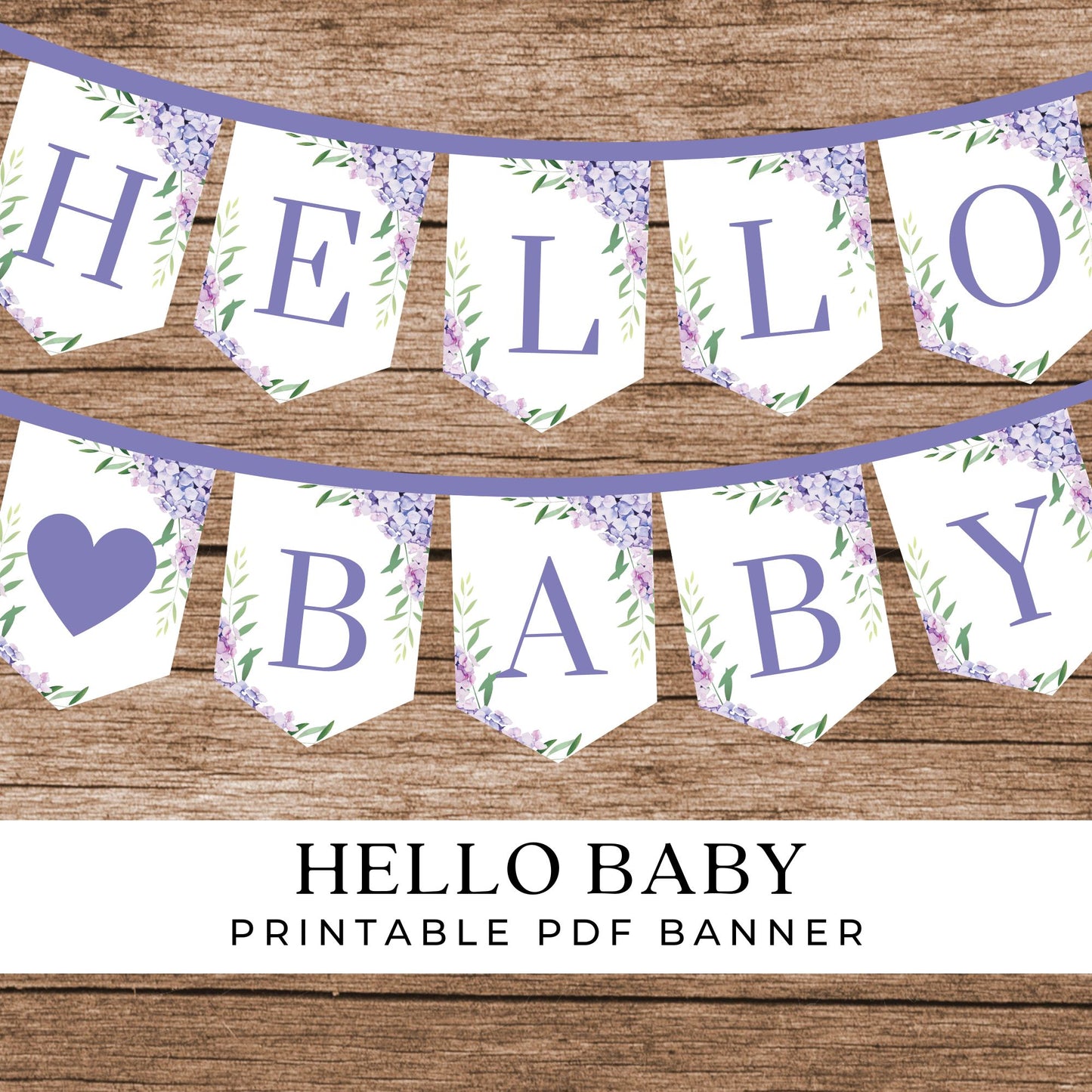 Hydrangea Flowers Hello Baby Printable Baby Shower Banner