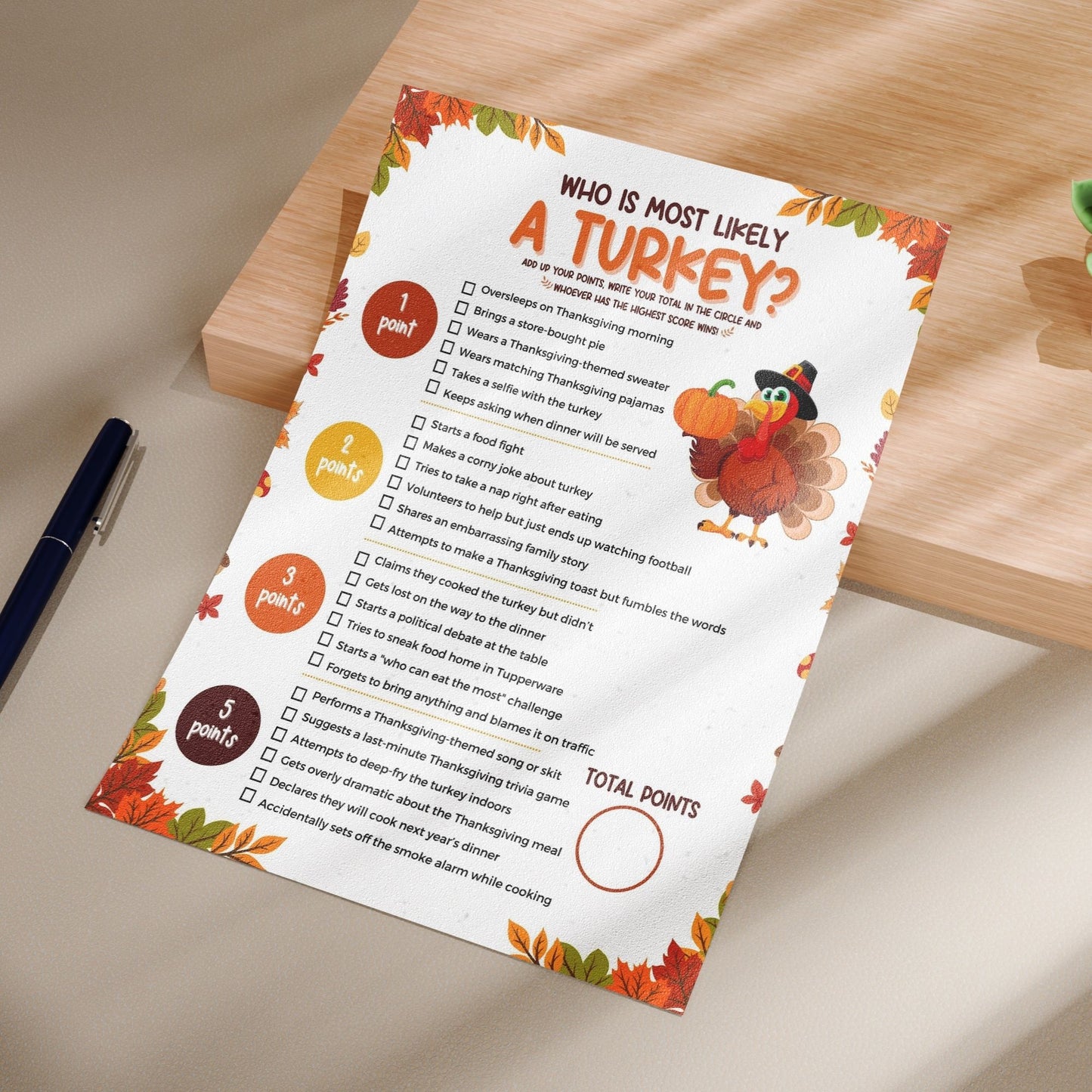 Who Is Most Likely A Turkey Thanksgiving Game | Fun Printable Family Party Activity | Instant Download PDF & JPG | Thanksgiving Trivia Game