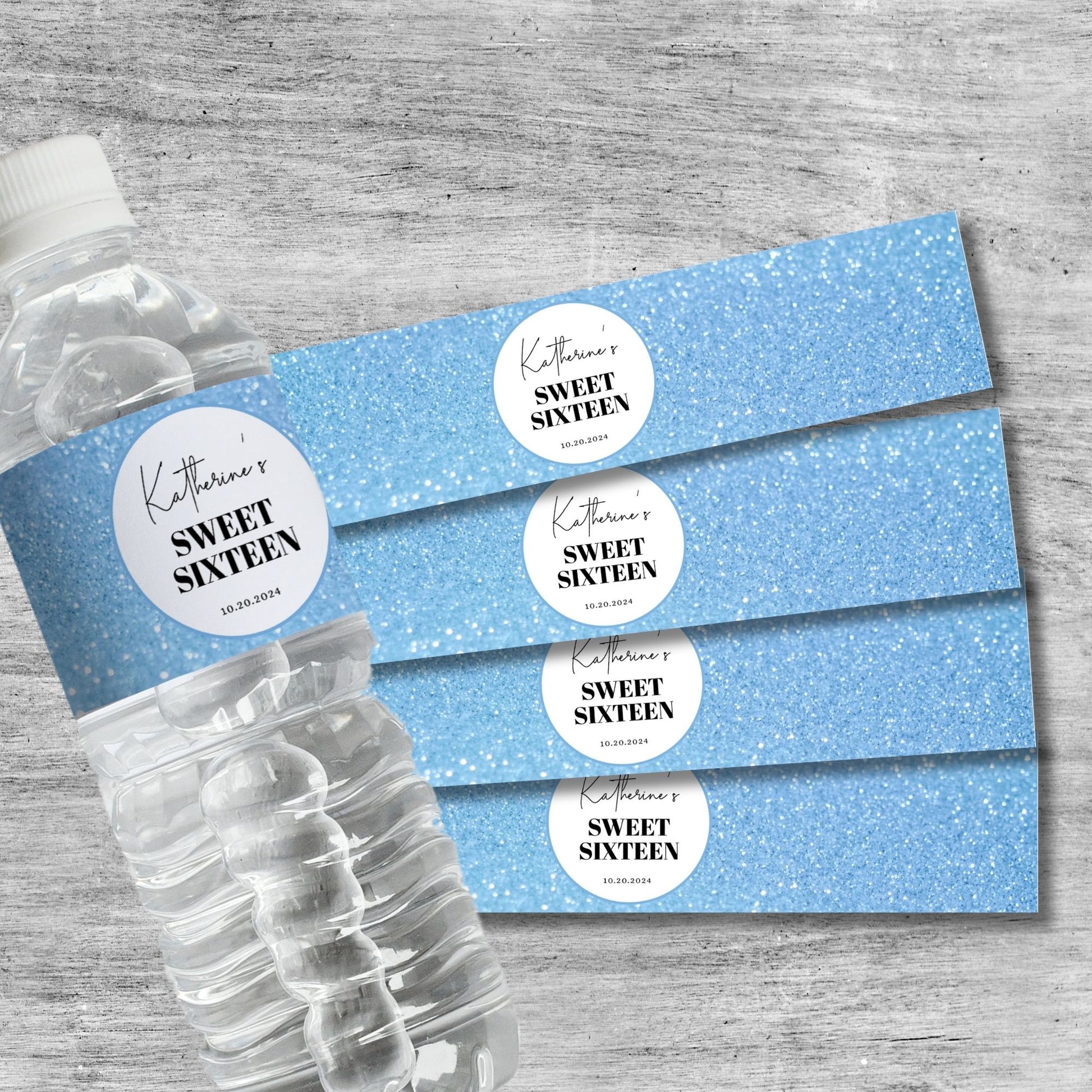 Personalized Birthday Water Bottle Labels | Custom Glitter Design | Any Age Birthday Party Favor Printable | Editable & Instant Download
