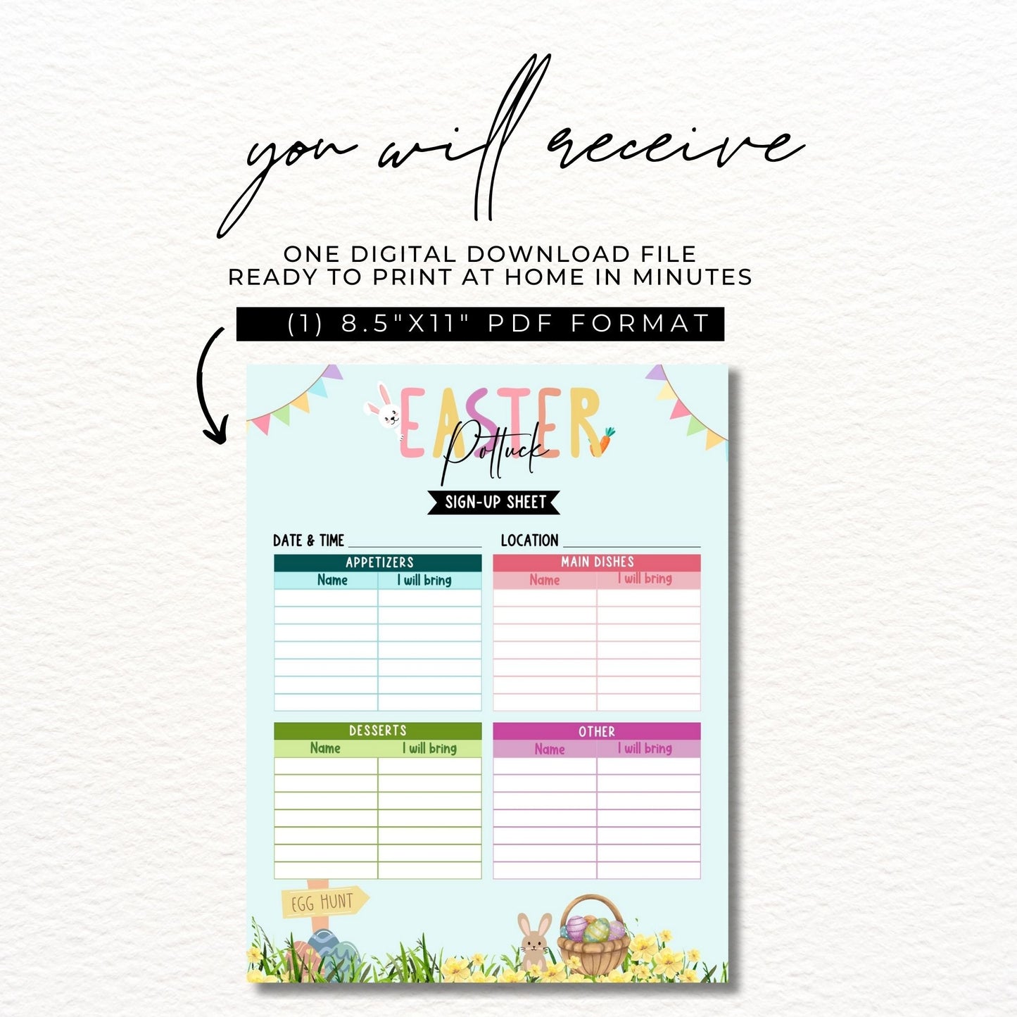 Easter Party Potluck Sign Up Sheet