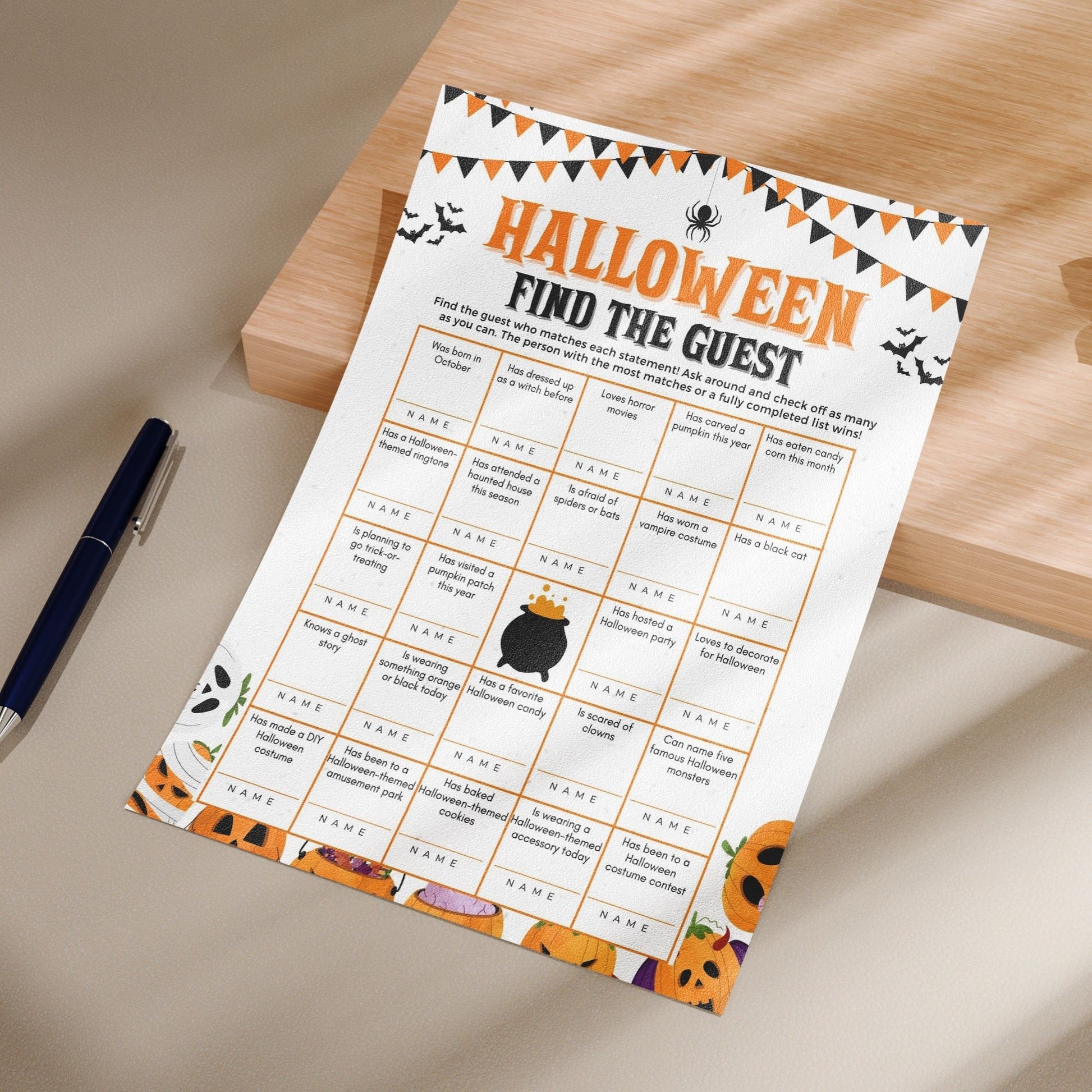 Halloween Find the Guest Game Printable | Fun Halloween Icebreaker Activity | Perfect for Kids & Adults | Spooky Party Game