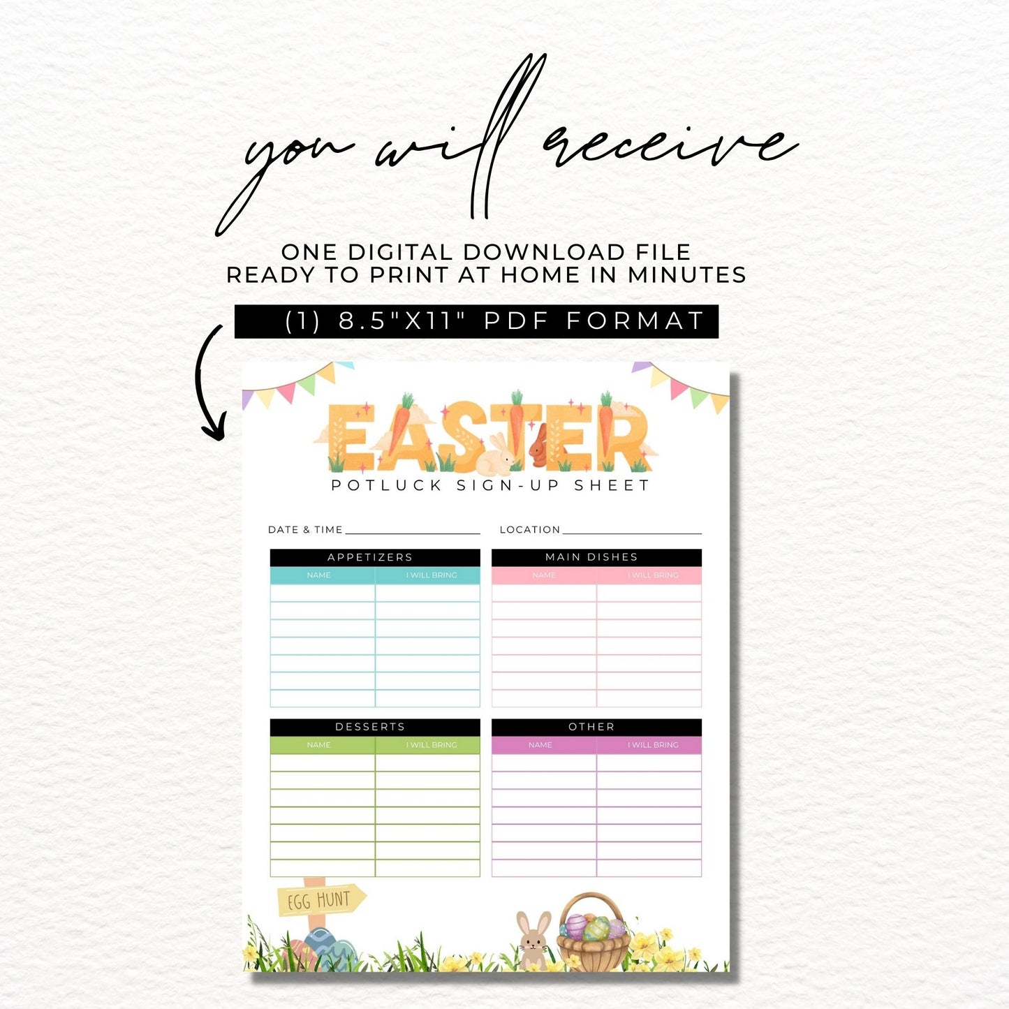 Easter Party Potluck Sign Up Sheet