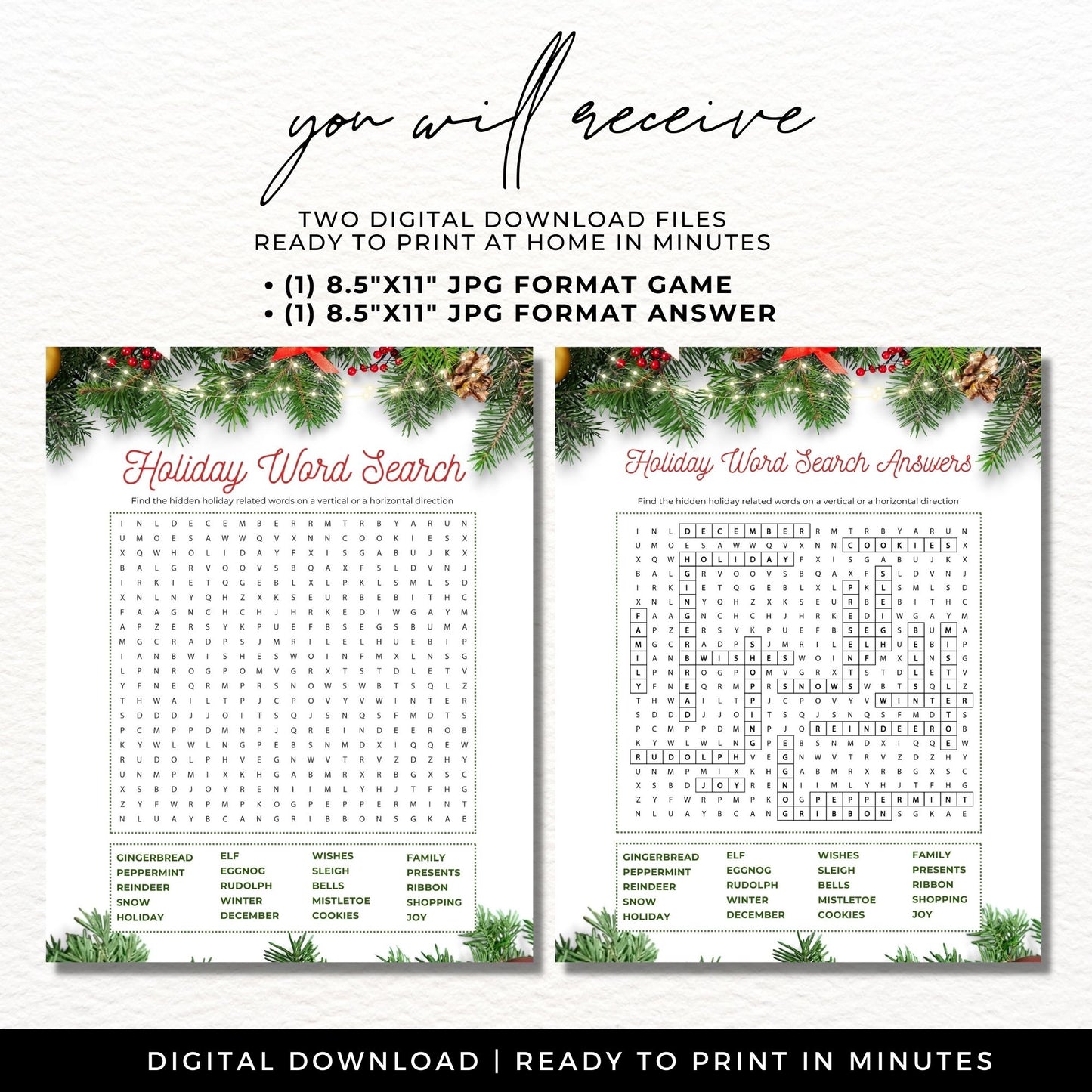 Holiday Christmas Game - Word Search