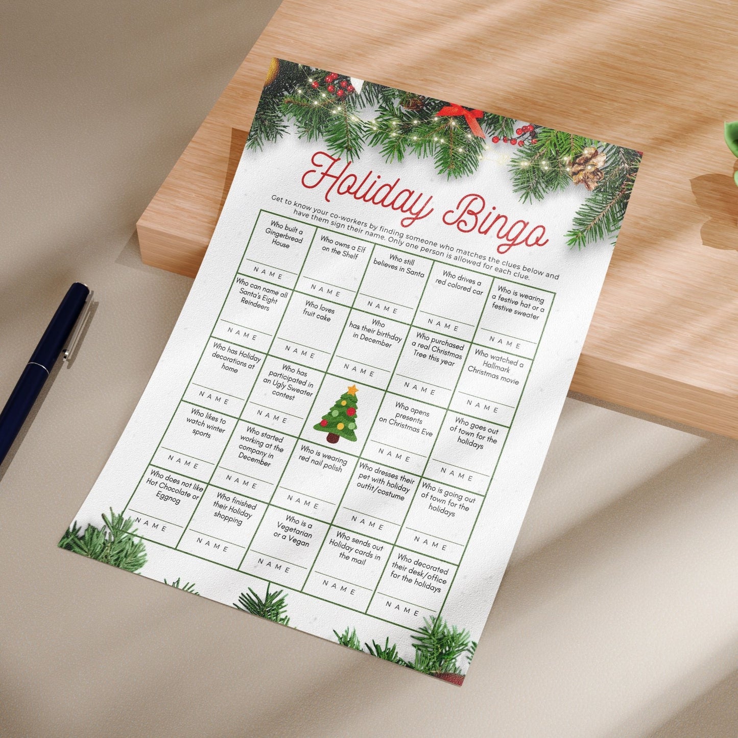 Holiday Bingo Game – Christmas Icebreaker – Printable Christmas Bingo for Office Parties – Holiday Party Game – Instant Download