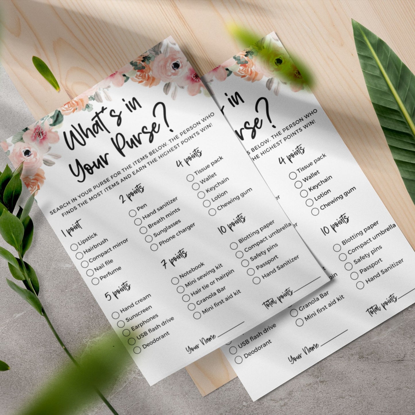What's In Your Purse Bridal Shower Game - Floral