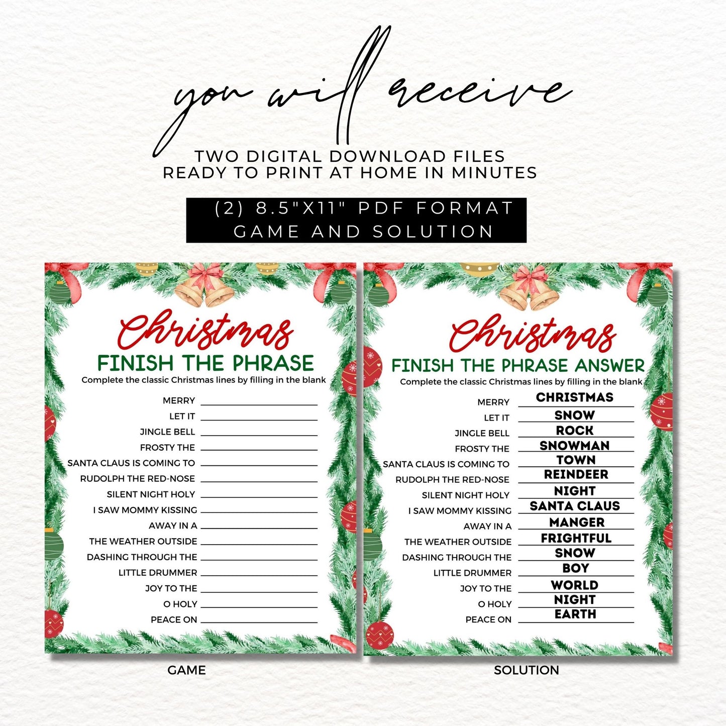 Christmas Finish the Phrase Holiday Printable Game