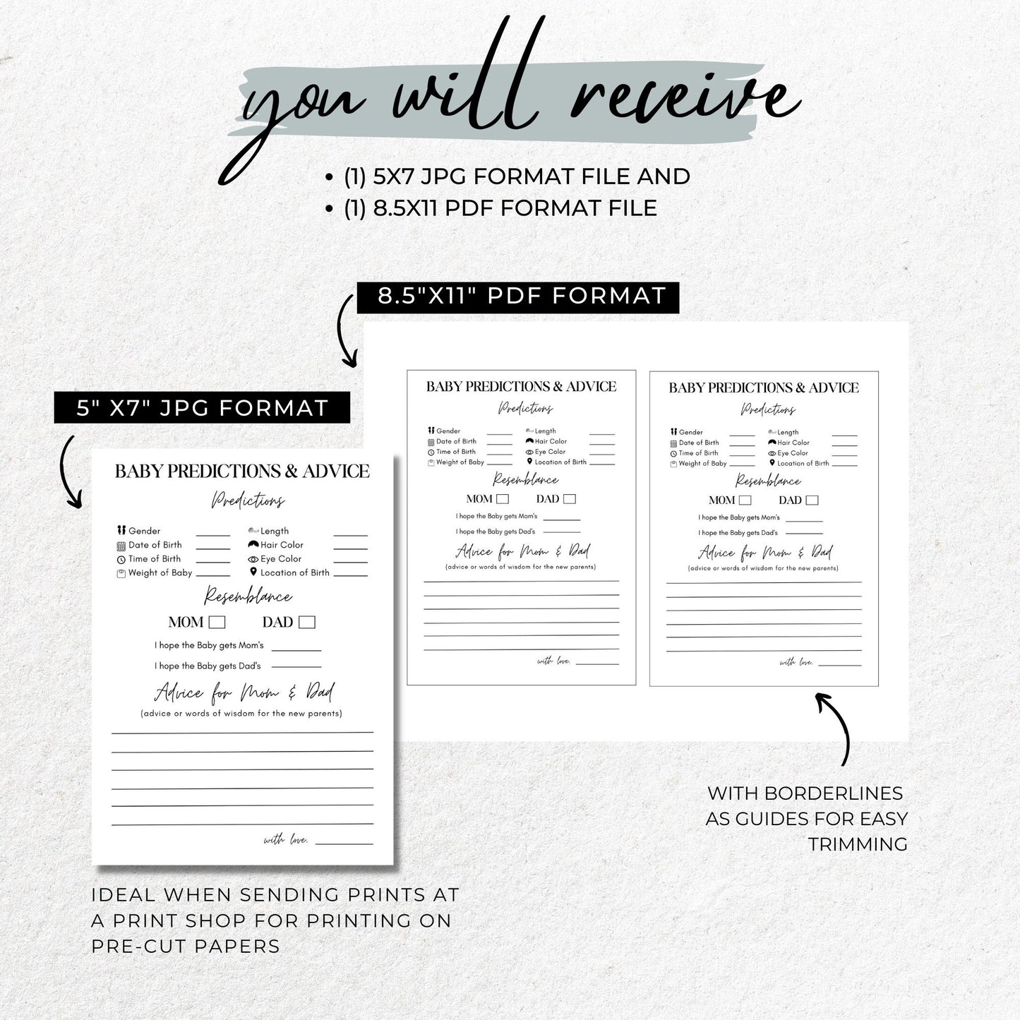 Baby Predictions and Advice Cards Printable
