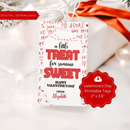 Editable Valentine’s Day Gift Tag Template - 2x3.5 Printable Tag for Treat Bags - Customizable in Corjl