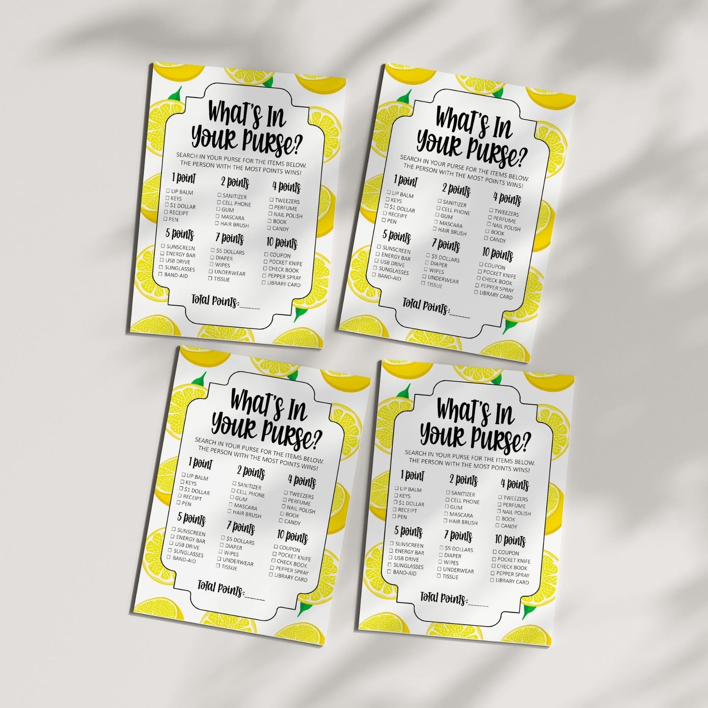 What's in Your Purse Bridal Shower Game | Lemon-Themed Main Squeeze Party Activity | Fun & Interactive Printable Game | Instant Download & Play