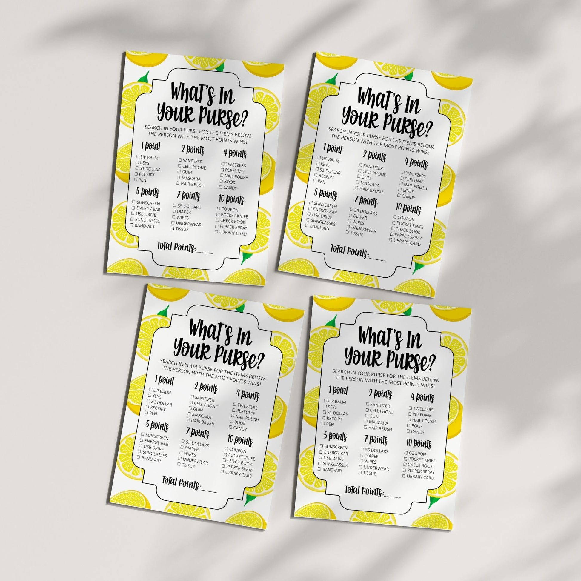 What's in Your Purse Bridal Shower Game | Lemon-Themed Main Squeeze Party Activity | Fun & Interactive Printable Game | Instant Download & Play