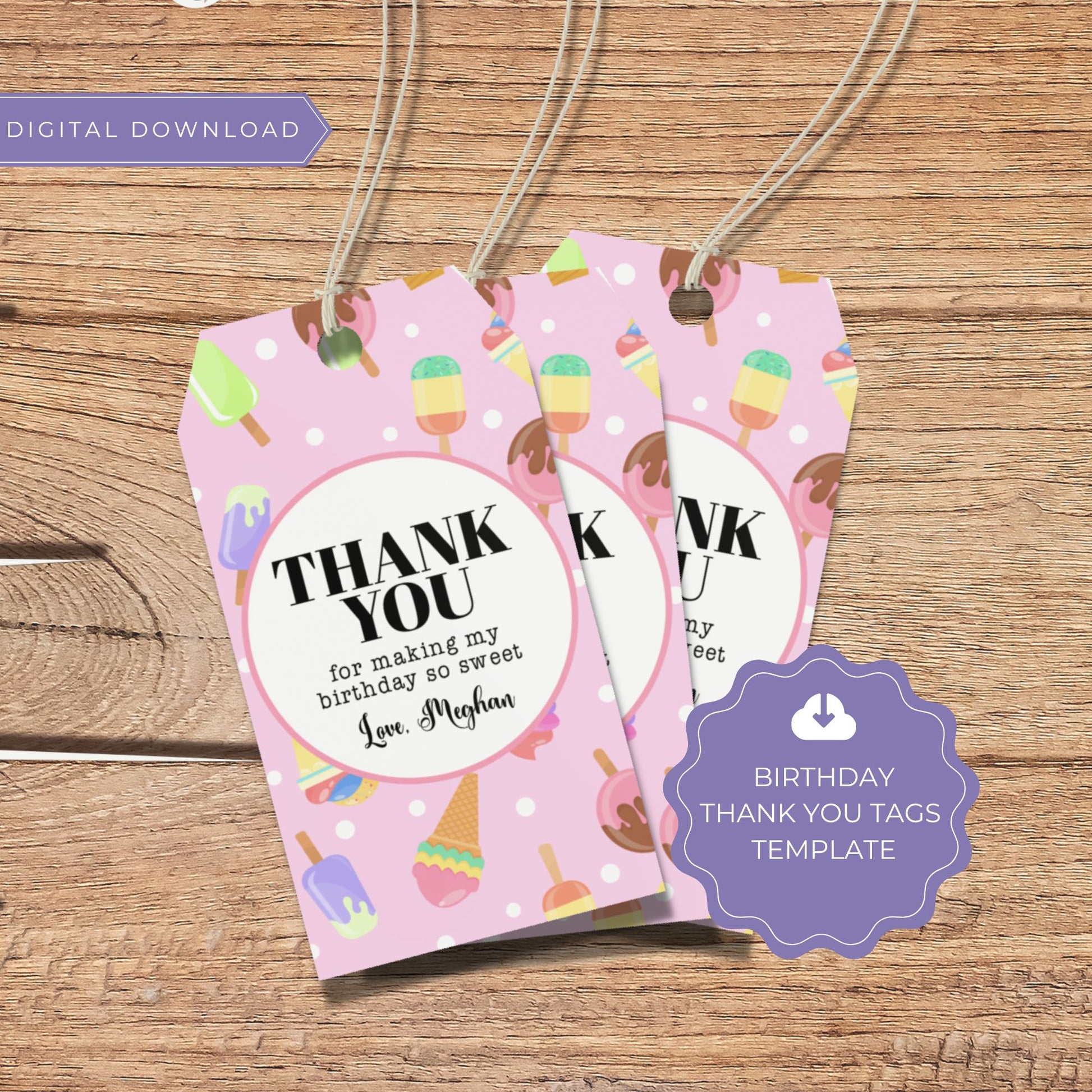Ice Cream Birthday Thank You Tags Template