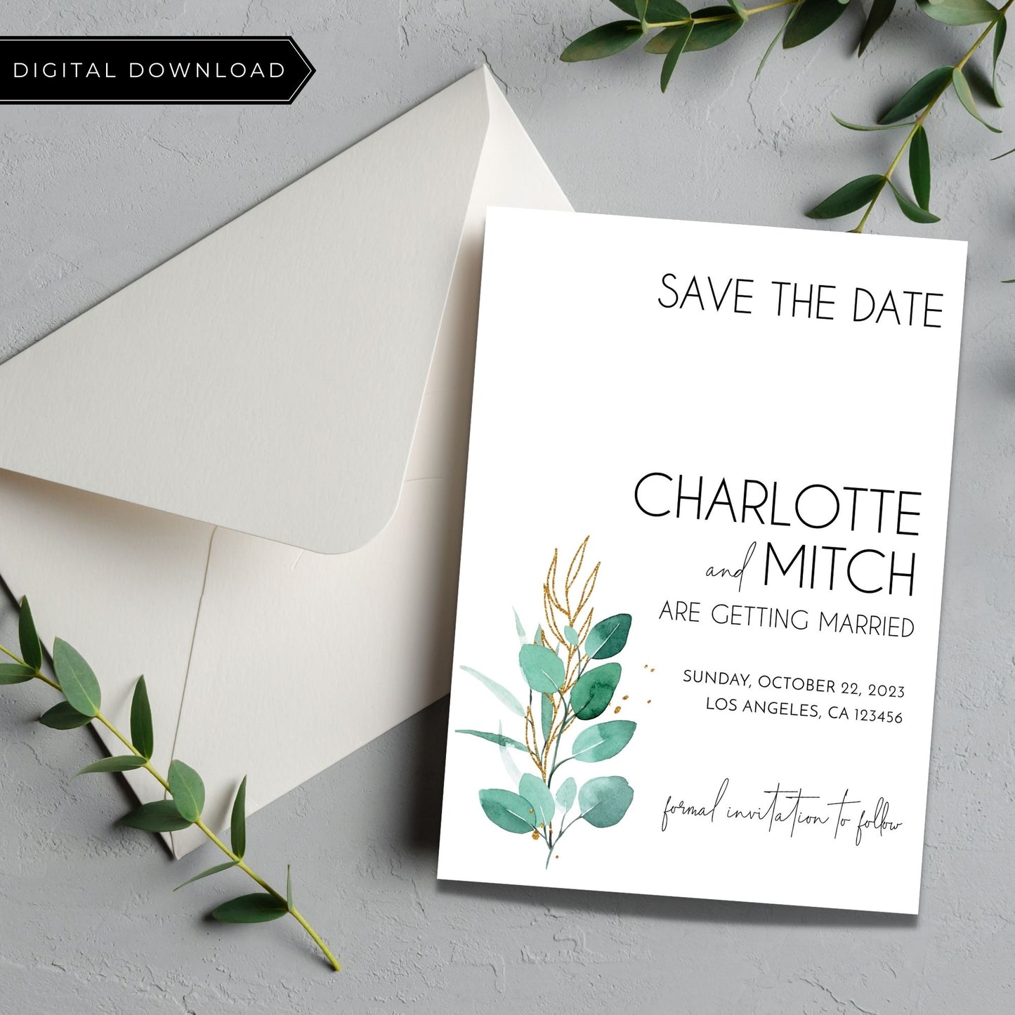 Greenery Save the Date Invitation Template