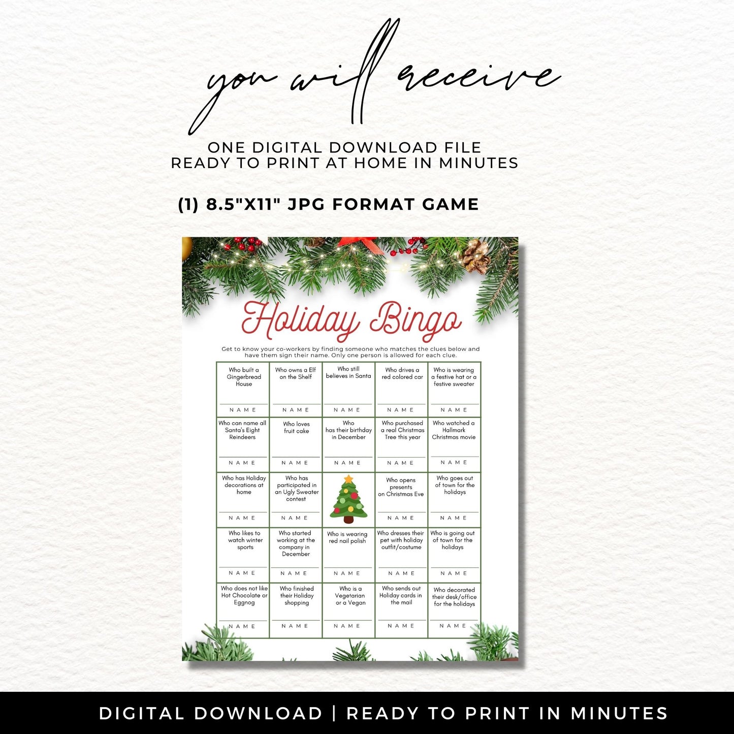 Holiday Christmas Office Party Game - Bingo