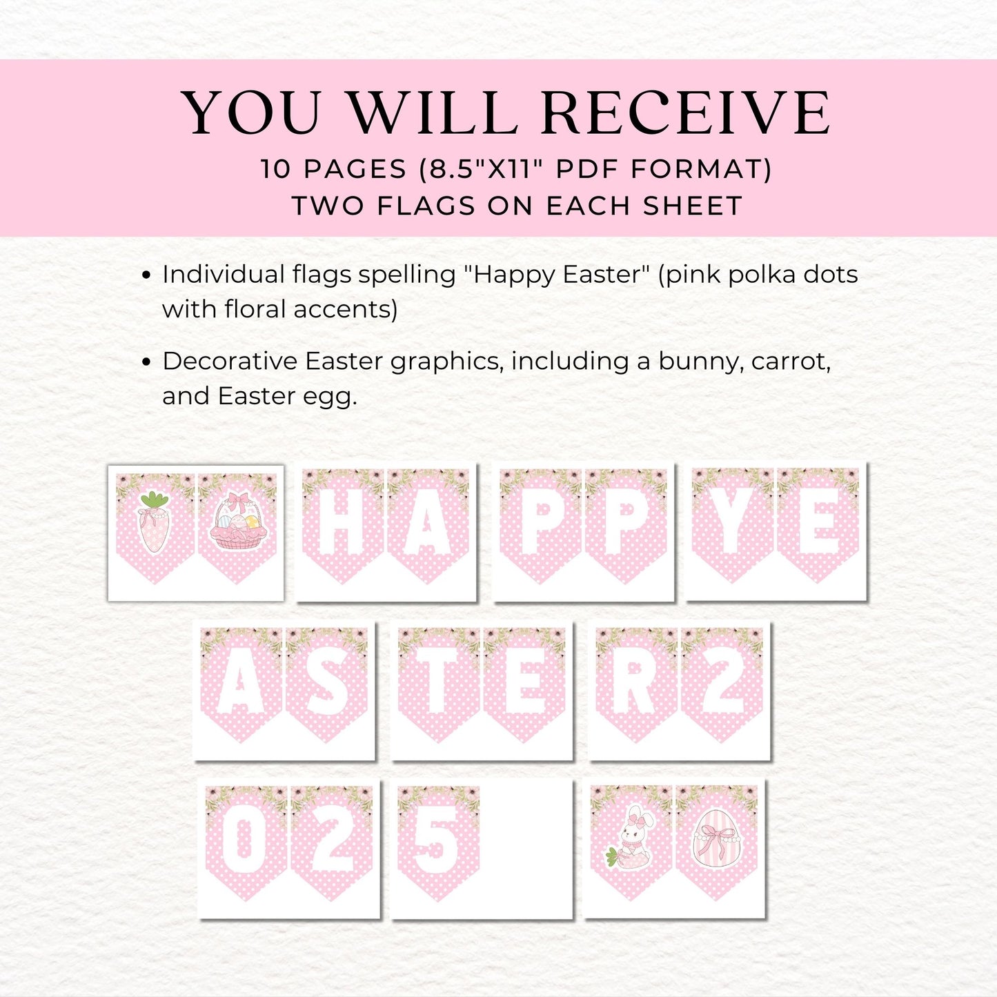 Pink Printable Happy Easter Banner 2025