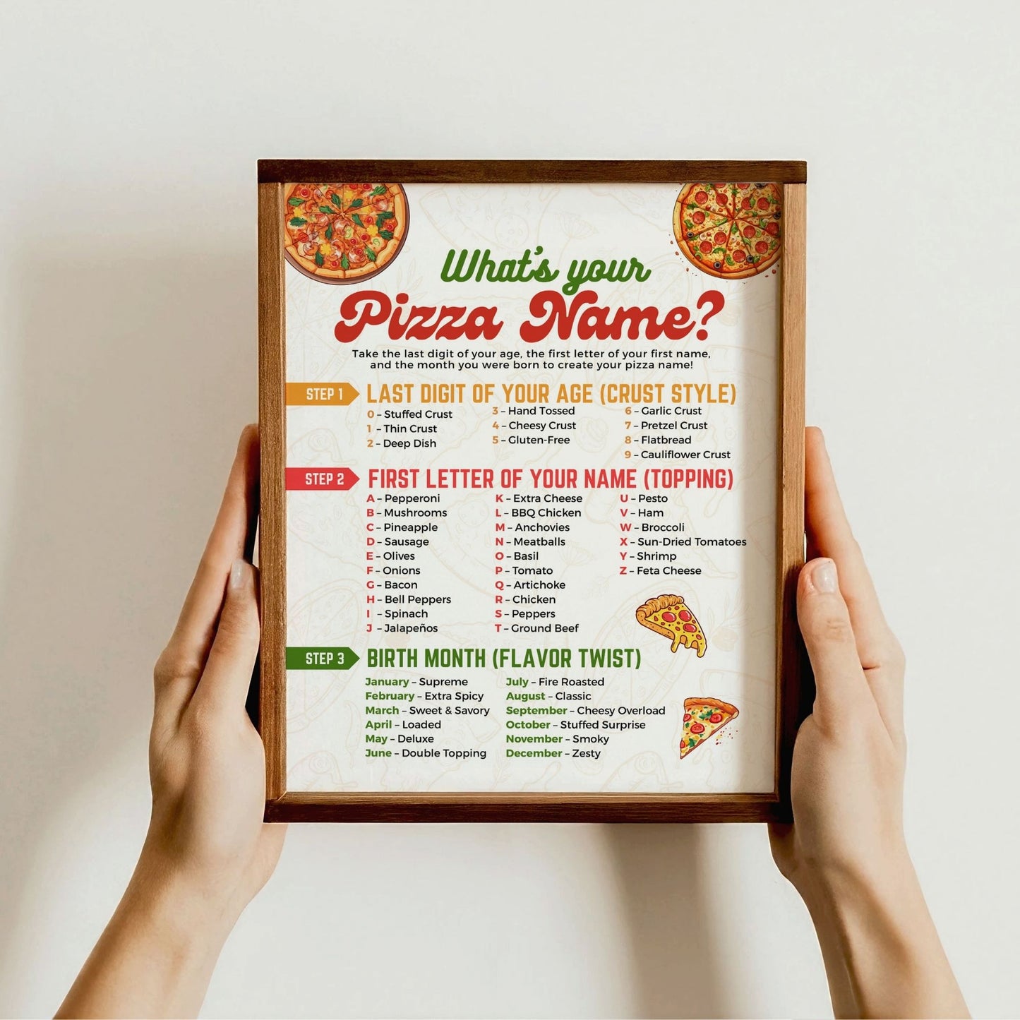 What's Your Pizza Name Game Printable Funny Party Activity | Instant Download Pizza Party Game for Kids Adults Classroom 8x10 8.5x11 JPG PDF