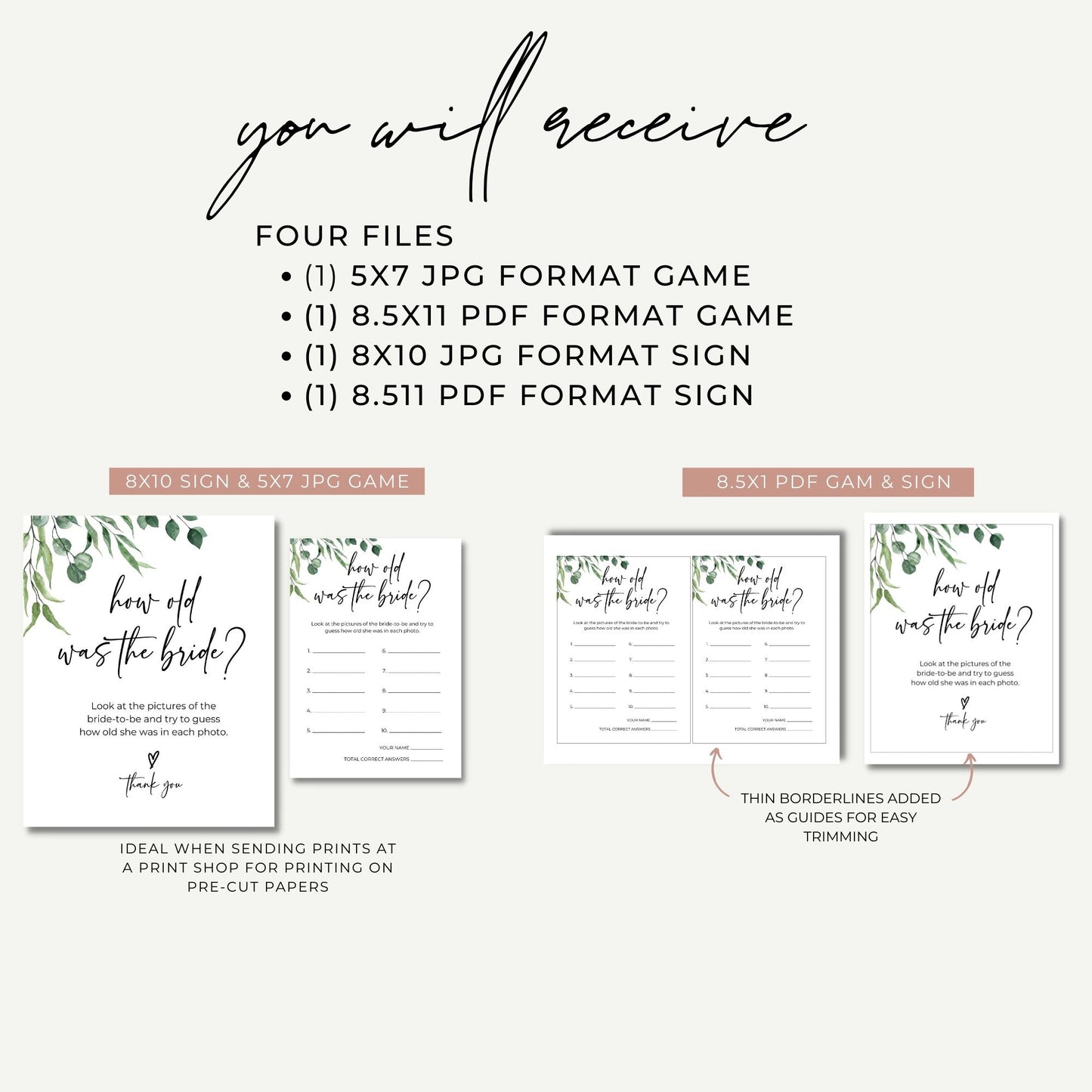 How Old Was the Bride Photo Game 8x10 Sign & 5x7 Game Card Set