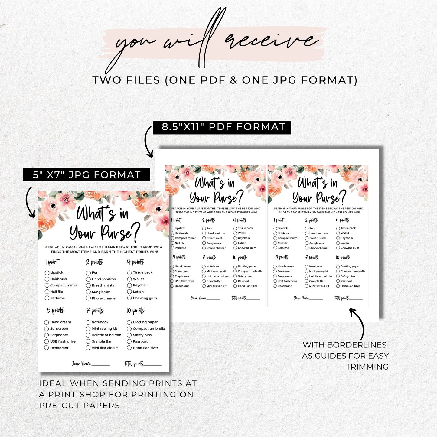 What's In Your Purse Bridal Shower Game - Floral