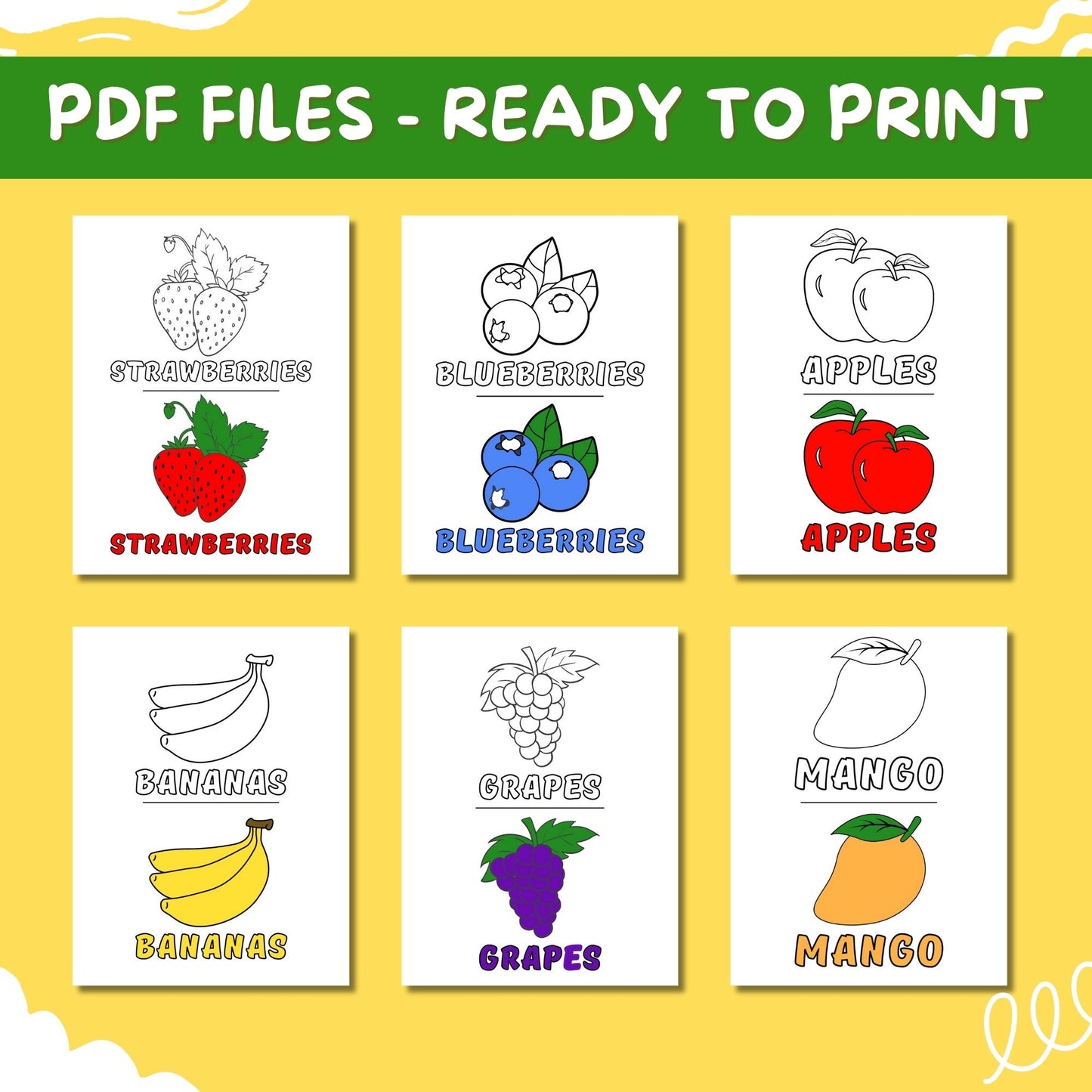 Colorful Fruits Printable Coloring Pages for Kids, 8.5x11 PDF Digital Download, 10 Fun Fruit-Themed Pages, Instant Download, Print at Home