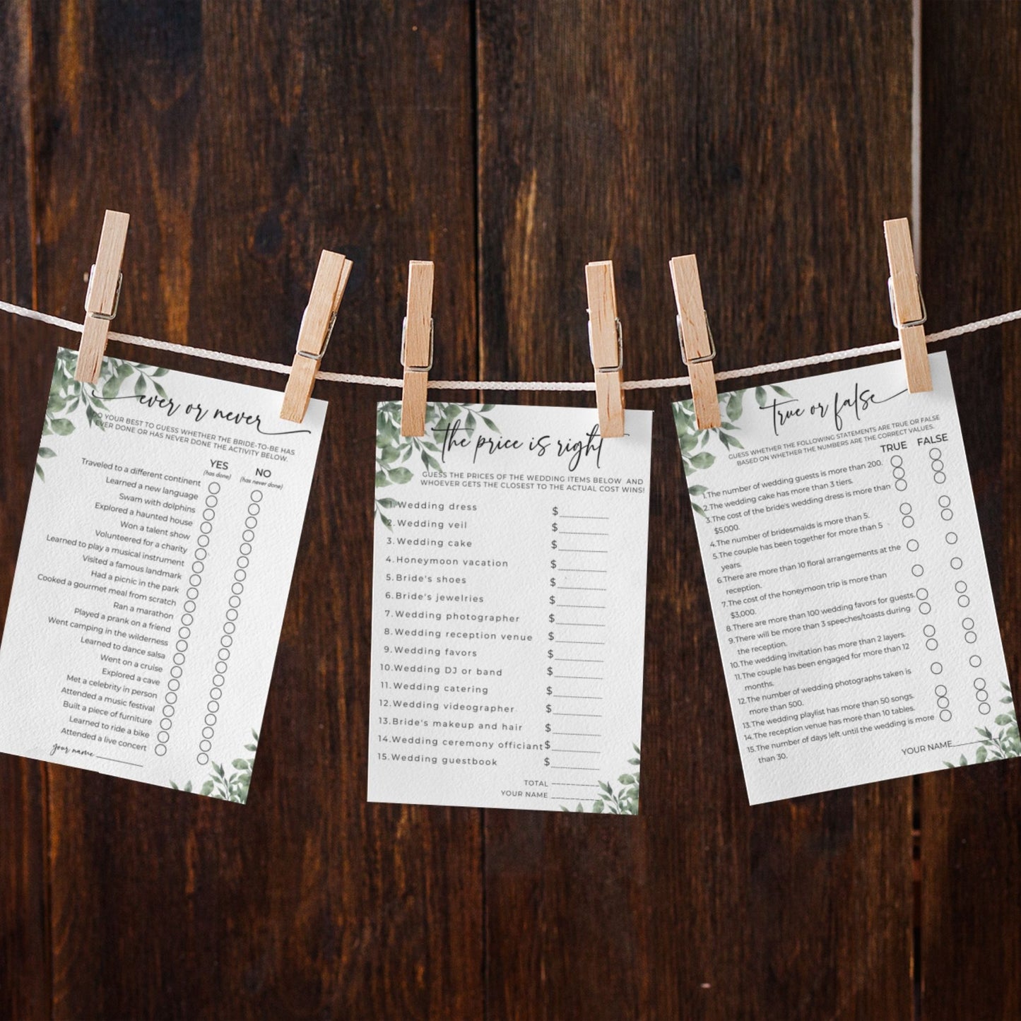 Greenery Bridal Shower Party Games Bundle