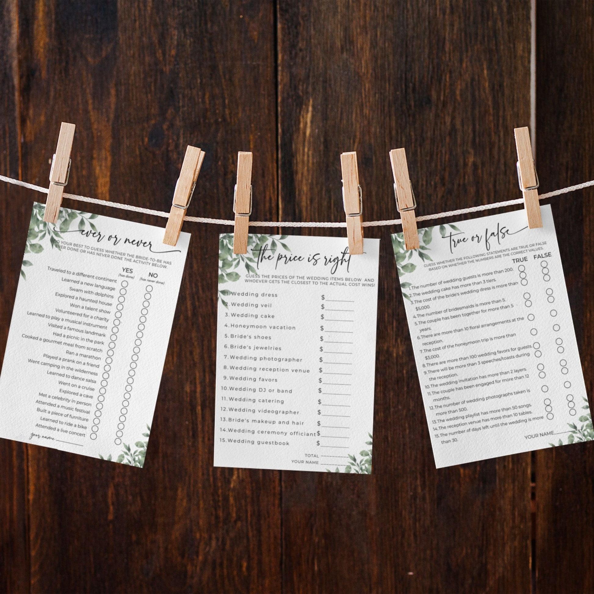 Greenery Bridal Shower Party Games Bundle