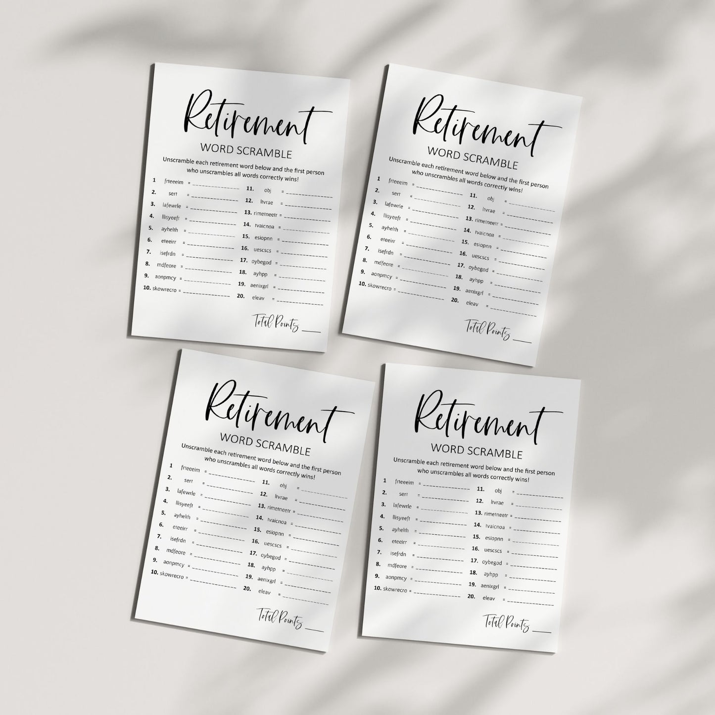 Retirement Word Scramble Game Printable, Fun Party Activity for Retirees, Instant Download, Retirement Party Game, Easy to Play Puzzle Game